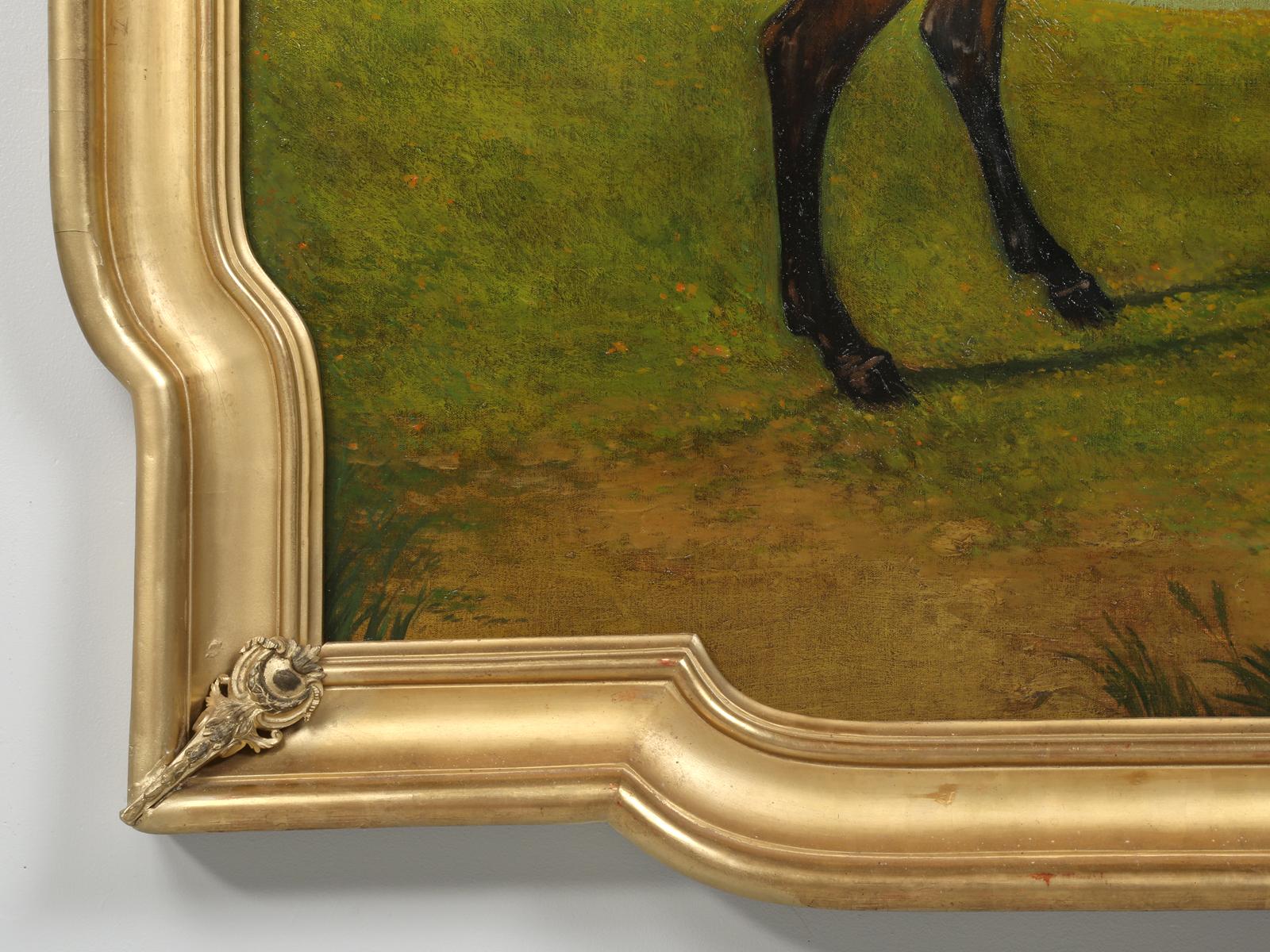 Horse and Dog Oil Painting Mounted in Antique French Gilded Frame 2