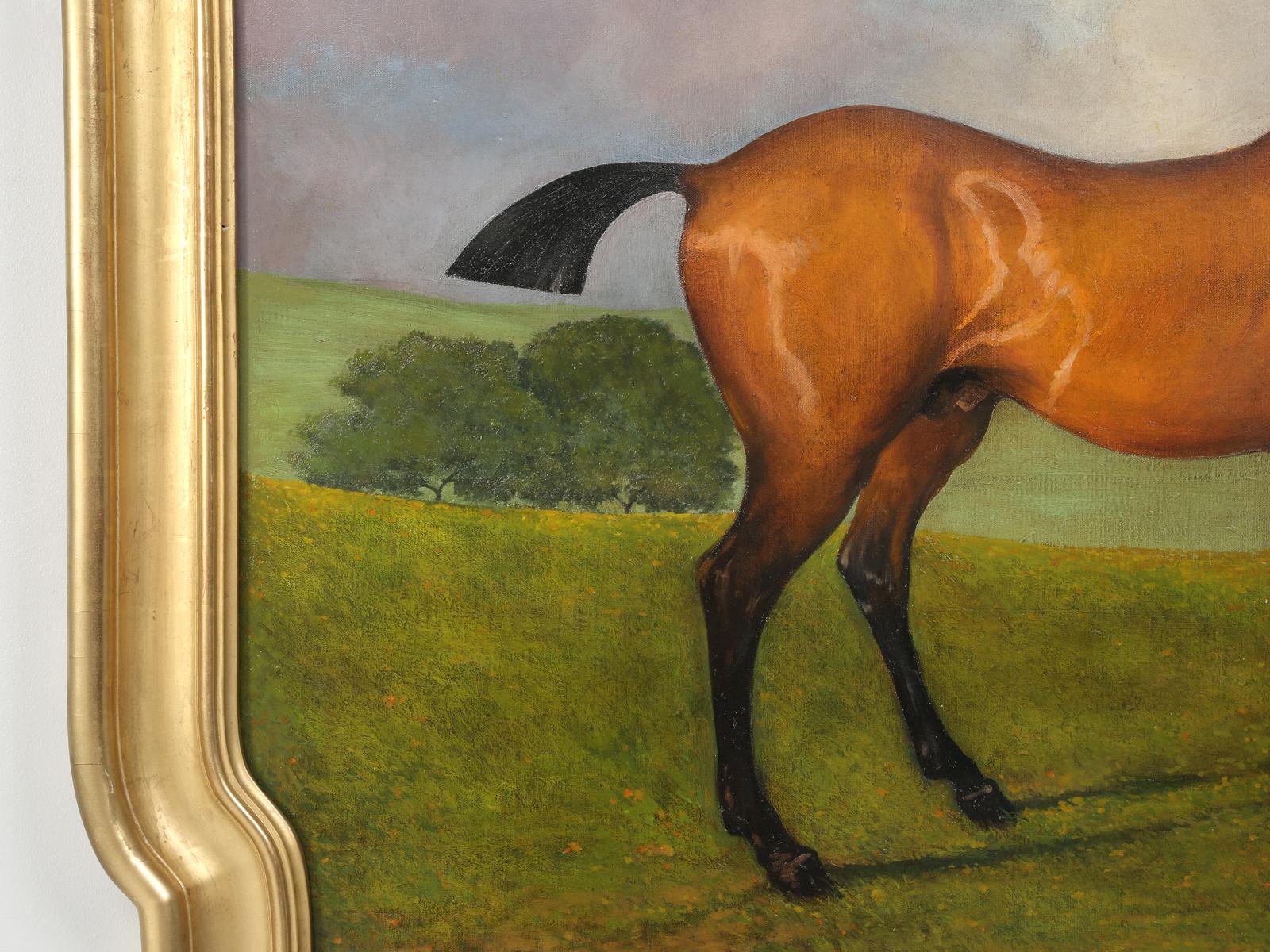 Horse and Dog Oil Painting Mounted in Antique French Gilded Frame 3