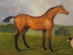Horse and Dog Oil Painting Mounted in Antique French Gilded Frame