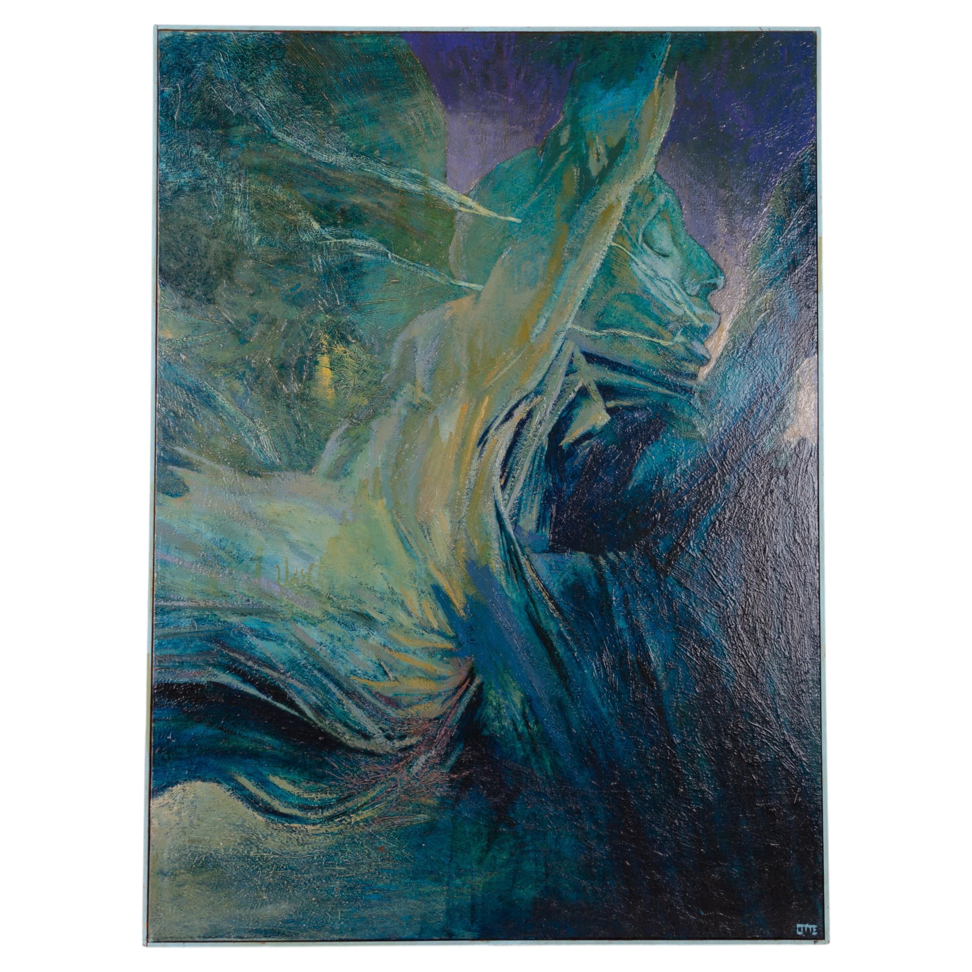 Huge Expressionist Oil Painting of an Ethereal Female Figure Signed