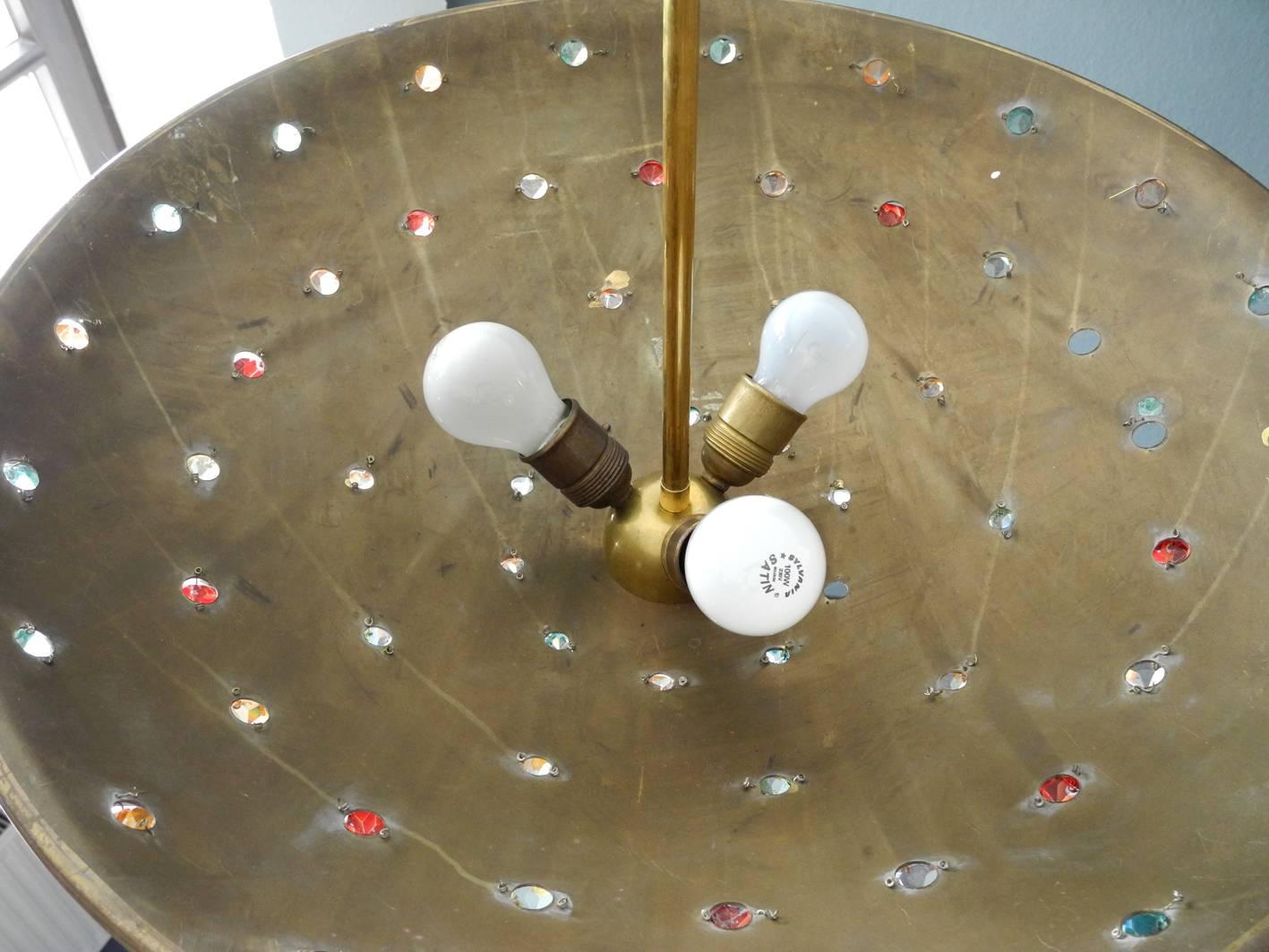 Huge Extra Large Midcentury Brass Ceiling Lamp with Colorful Glass Stones 3