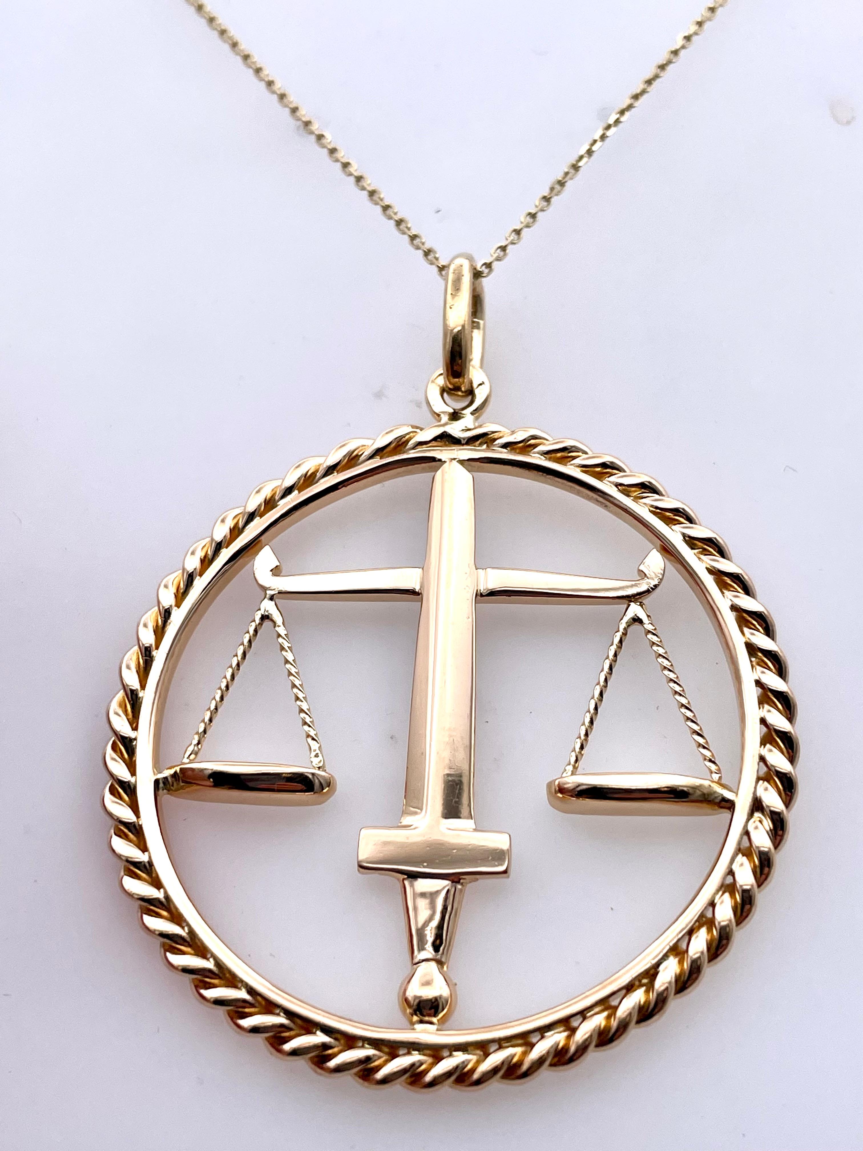 Best ever huge Libra pendant.  Solid gauge 18K shiny yellow gold.  1 7/8