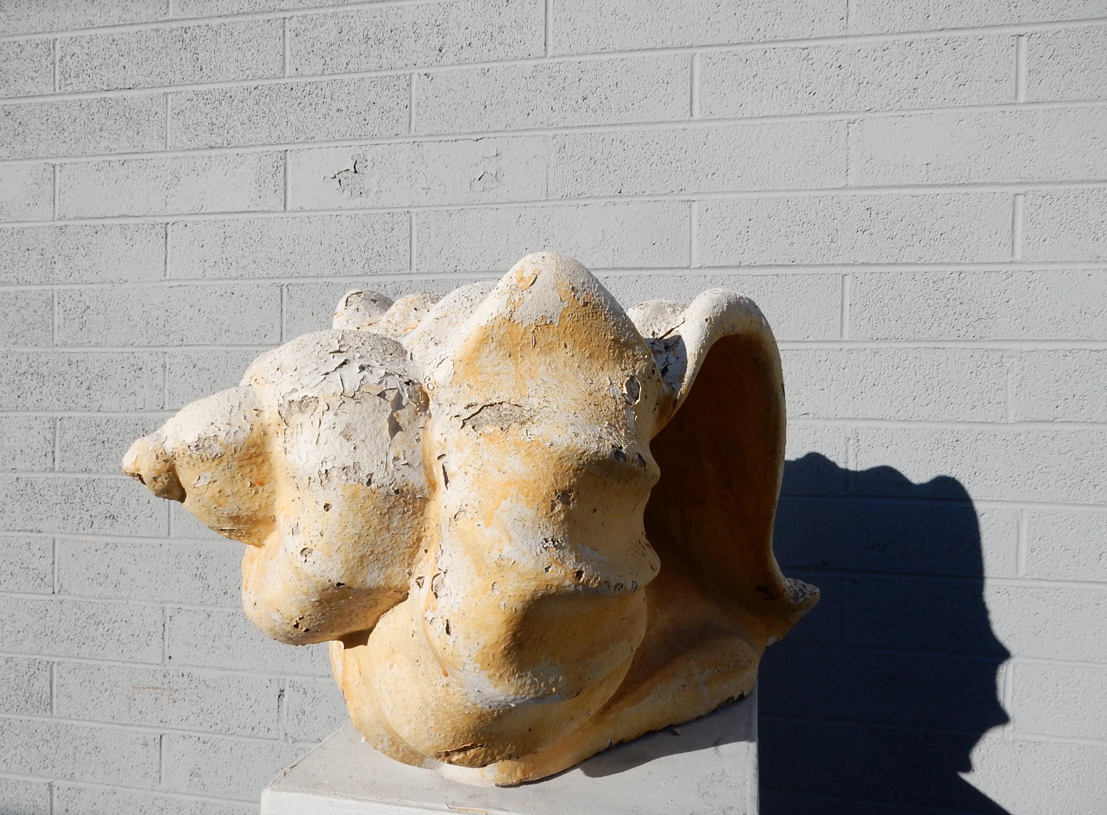 Plaster Huge Faux Fossilized Conch Shell Garden Sculpture