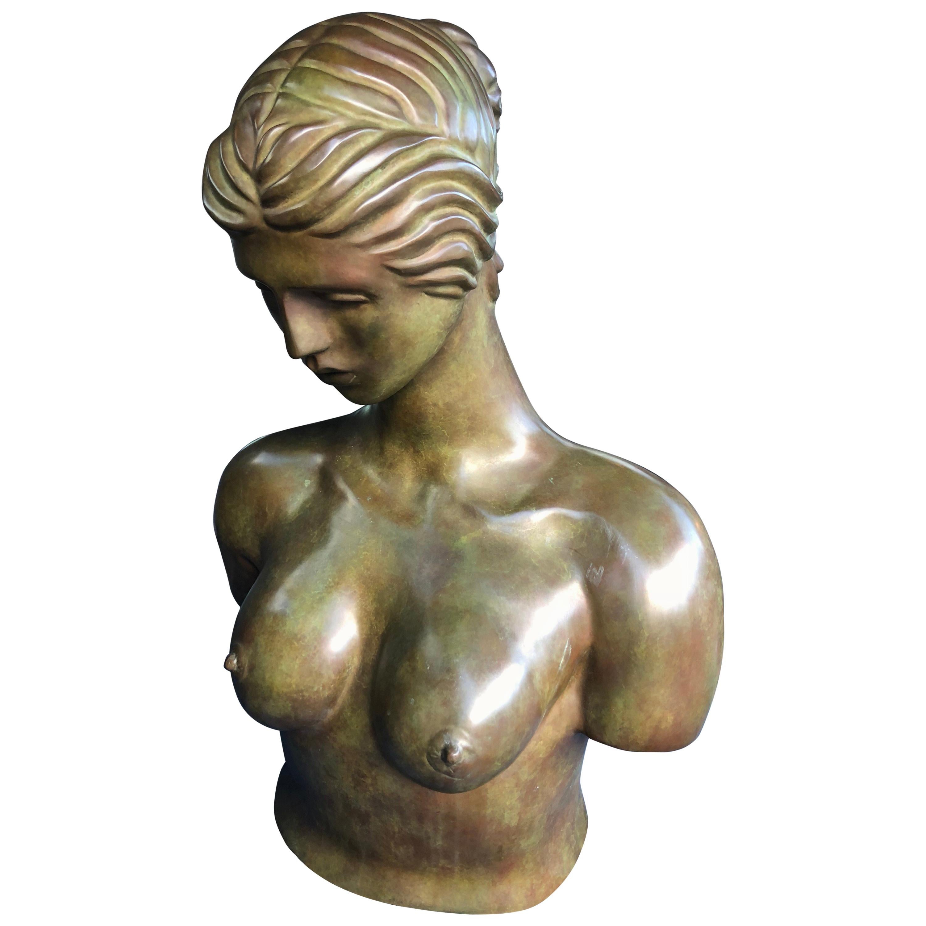 Grande sculpture de nu féminin en bronze de John Destefano