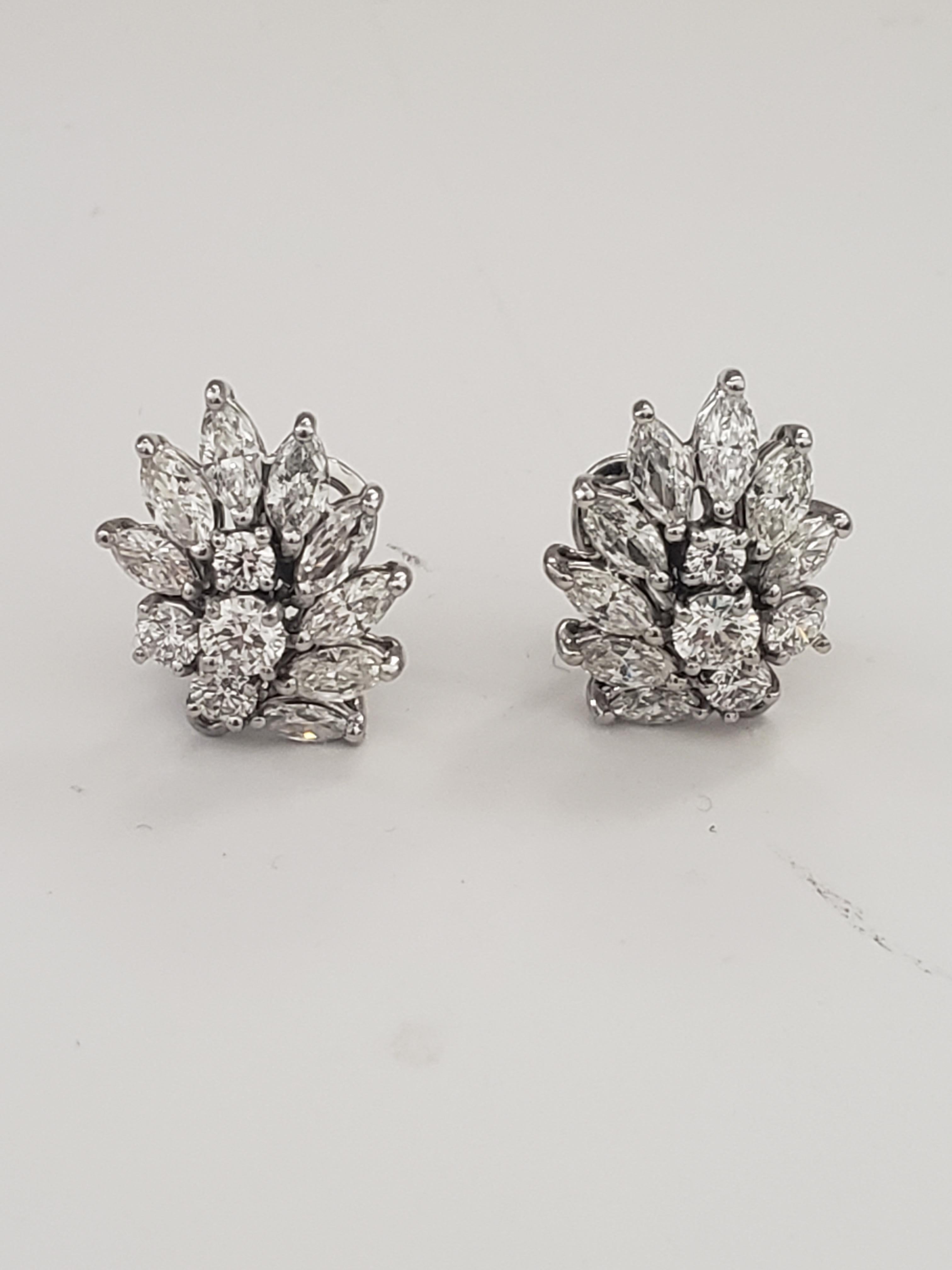 Victorian NEW HUGE FIRE GIA and UGL Reports. Natural Diamond Cluster Earrings in Platinum  For Sale