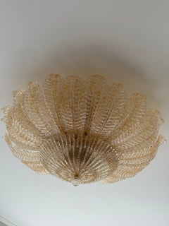 Huge Flat Murano Chandelier with Honey Colored Feather Prisms