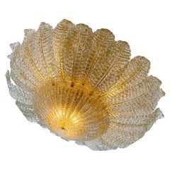Huge Flat Murano Chandelier with Honey Colored Feather Prisms