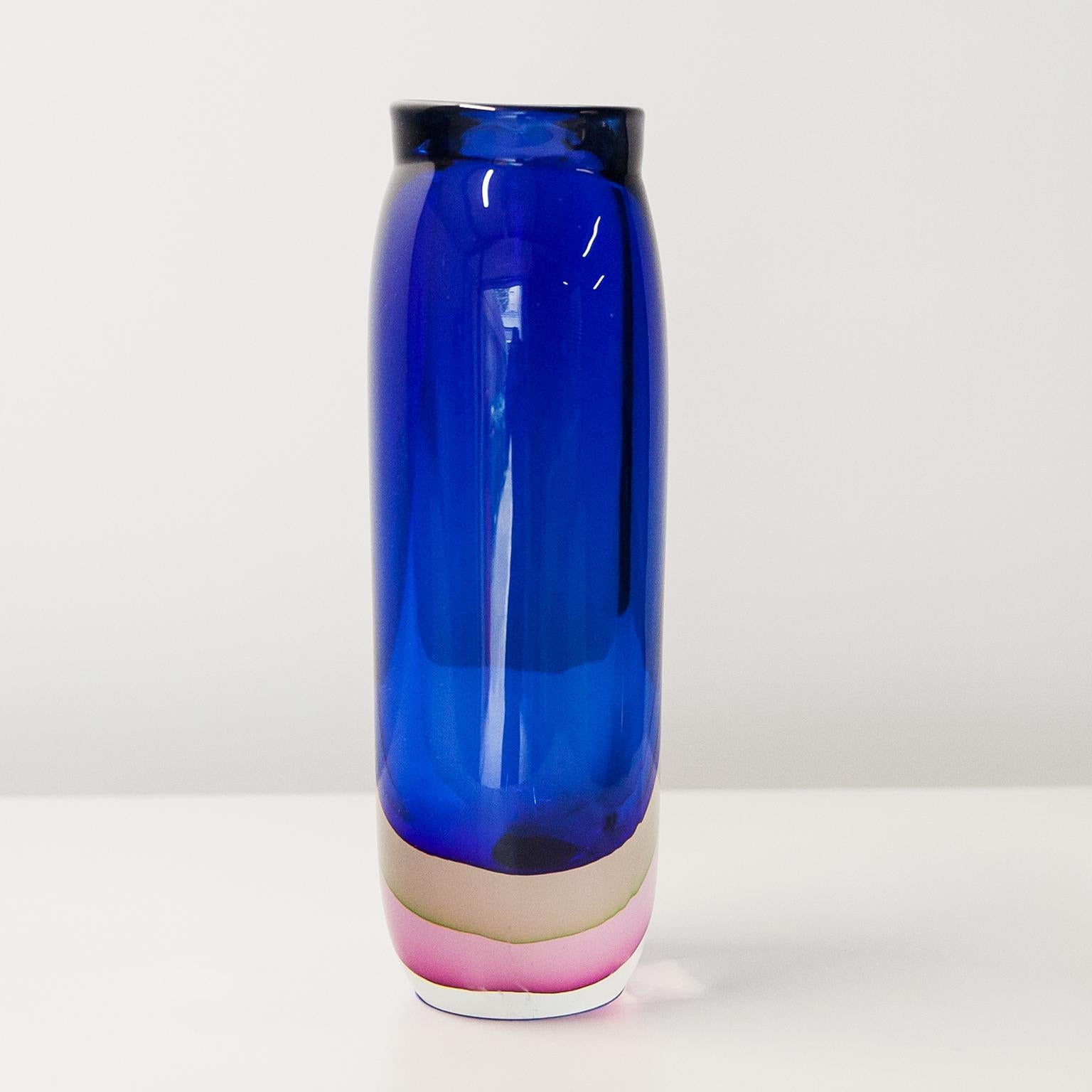 Huge Flavio Poli Blue Yellow Pink Vase 1960s In Good Condition For Sale In Munich, DE