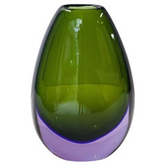 Huge Flavio Poli Sommerso Verde Filo Blu Violetto Vase 1957