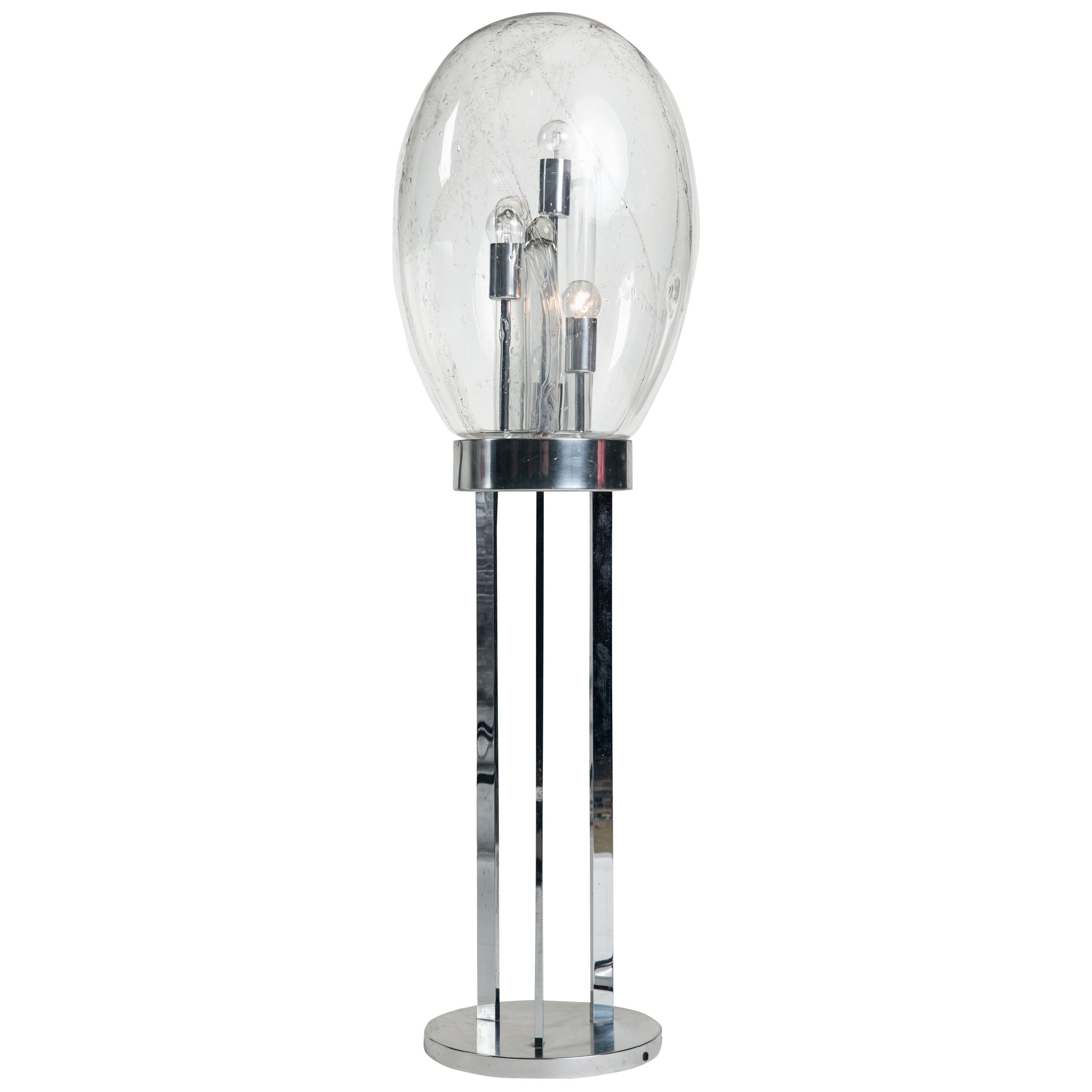 Grand lampadaire allemand Doria Vintage Glass Light des années 1960-1970 chromé argenté en vente