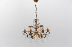 Huge Floral 6-Light Ceiling Lamp with Crystal Drops by Hans Kögl, Germany, 1970s