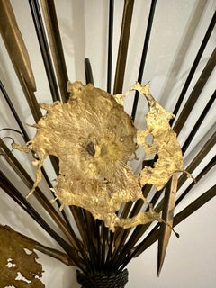 HUGE Floral Arrangement Wall Sculpture in Black Metal & Spun Brass
