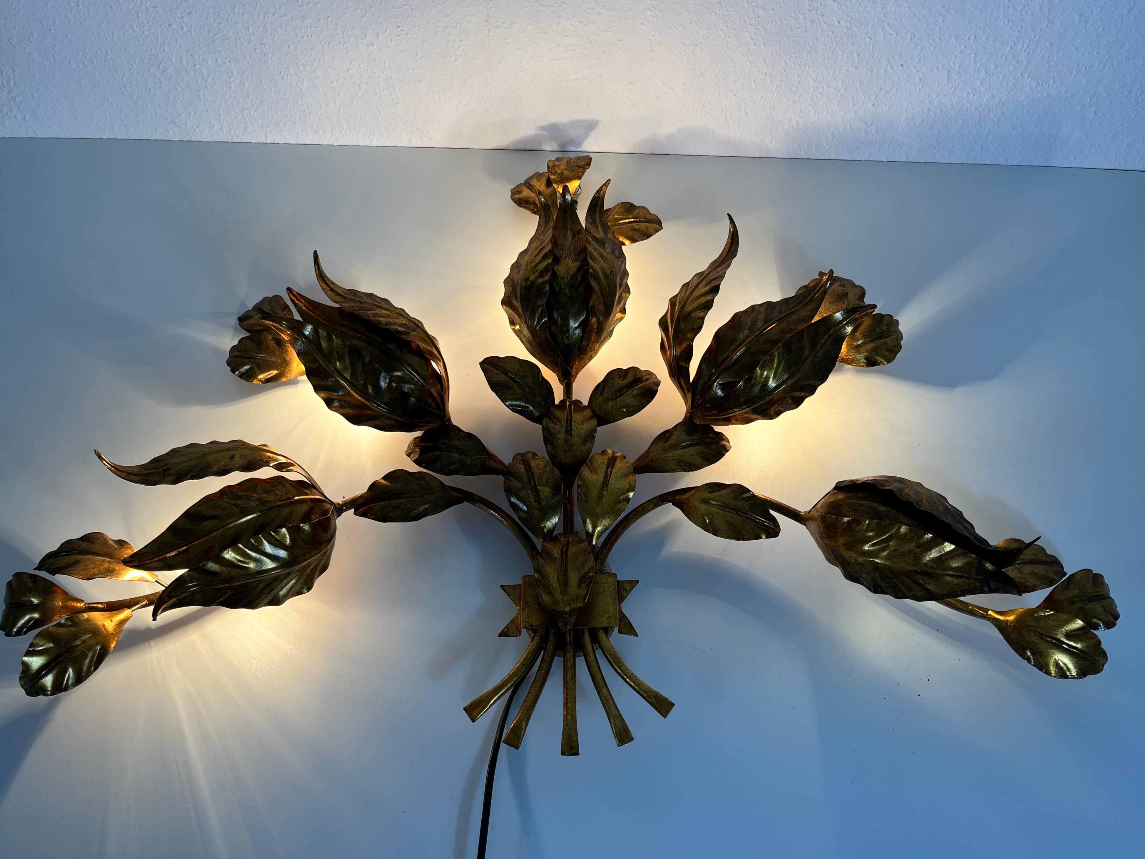 Huge Florentine Flower Shape Wall Lamp by Hans Kögl, Germany, 1950s For Sale 2