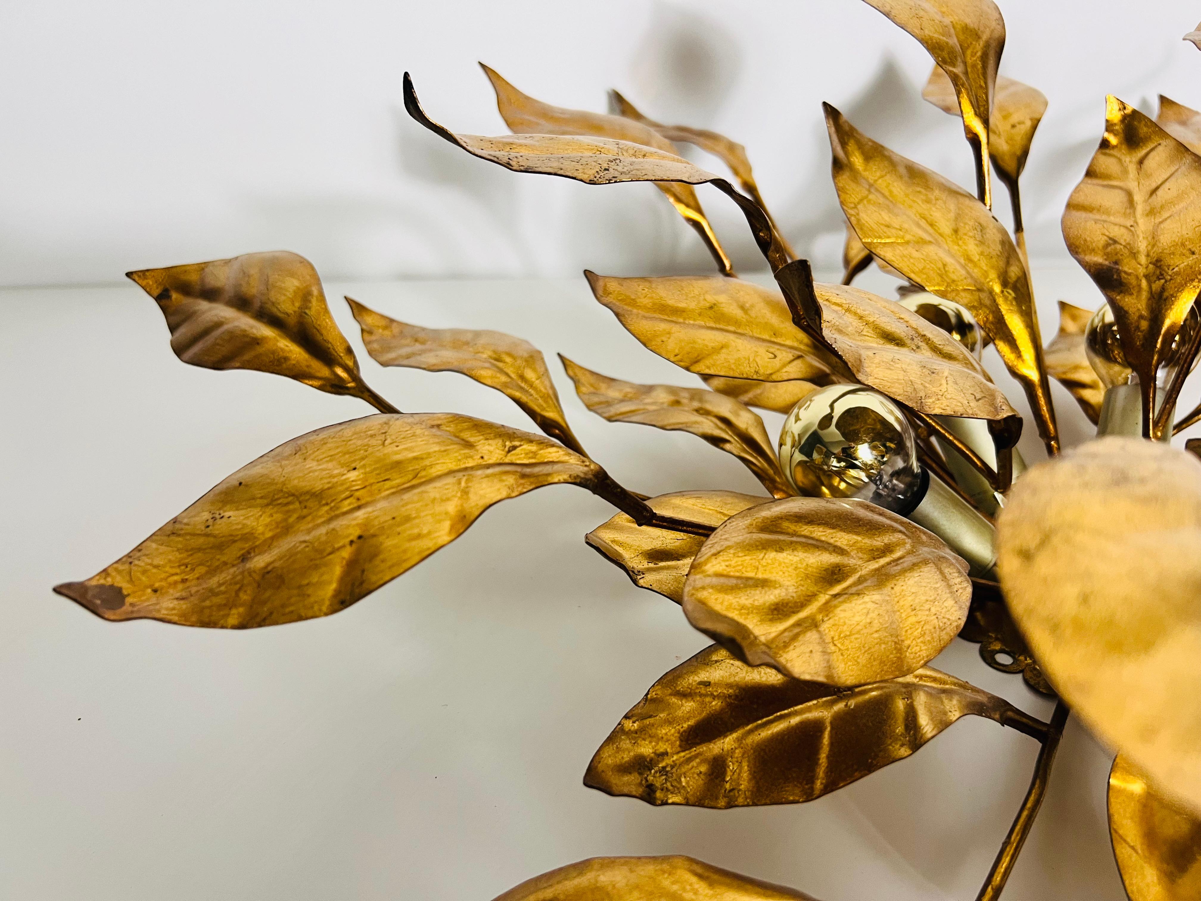 Huge Florentine Flower Shape Wall Lamp by Hans Kögl, Germany, 1950s 3