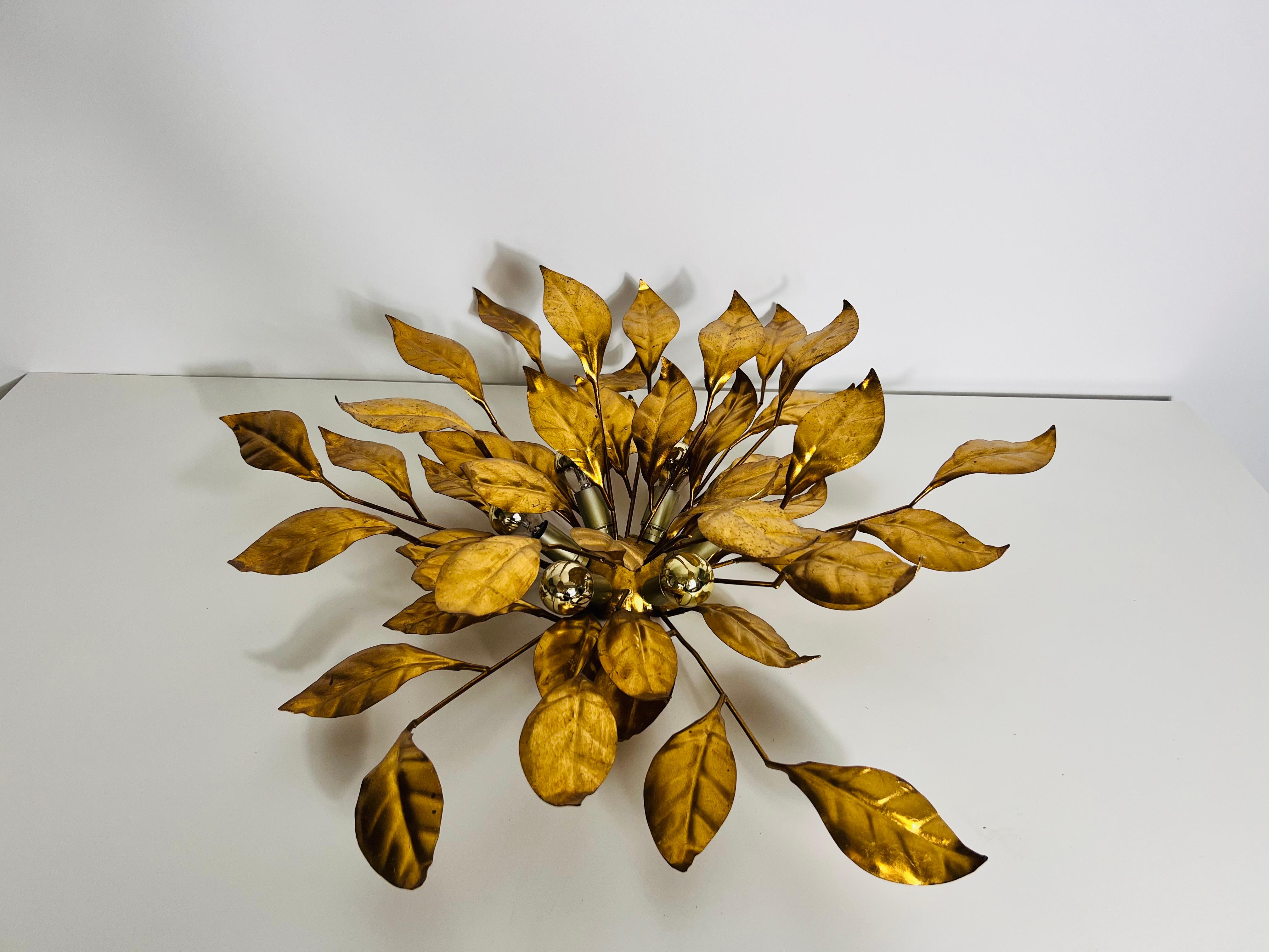 Hollywood Regency Huge Florentine Flower Shape Wall Lamp by Hans Kögl, Germany, 1950s