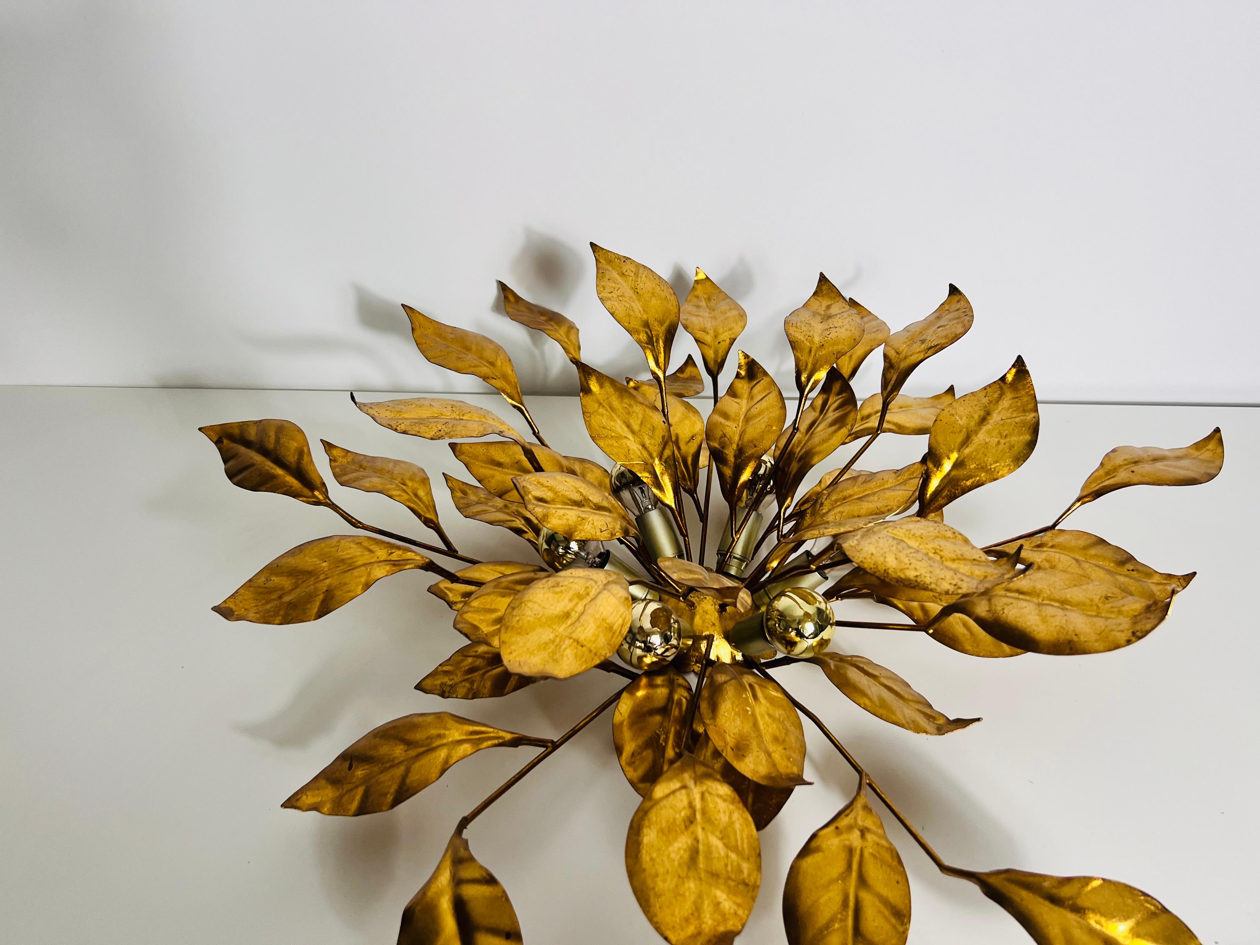 Mid-20th Century Huge Florentine Flower Shape Wall Lamp by Hans Kögl, Germany, 1950s
