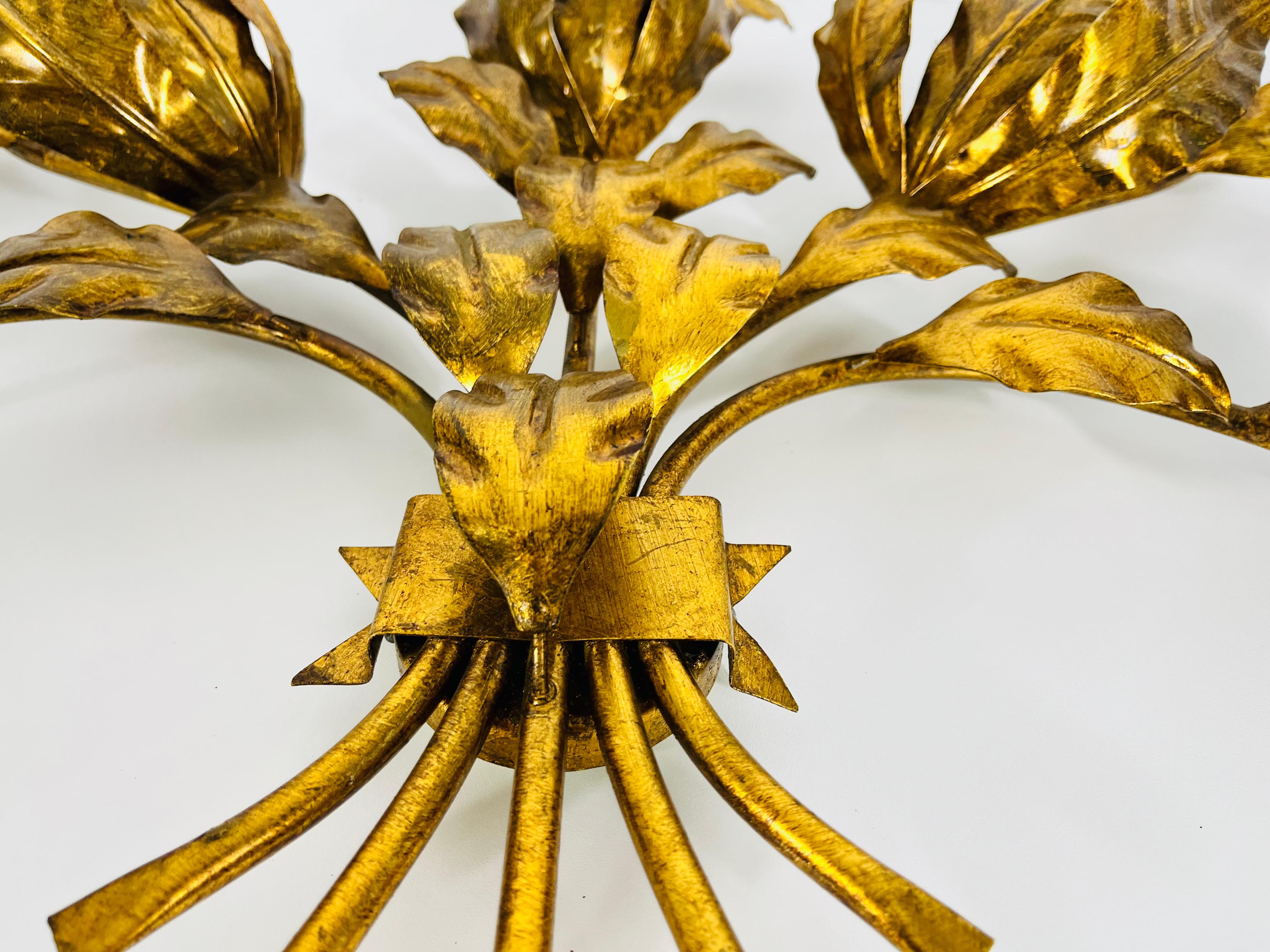 Mid-20th Century Huge Florentine Flower Shape Wall Lamp by Hans Kögl, Germany, 1950s For Sale