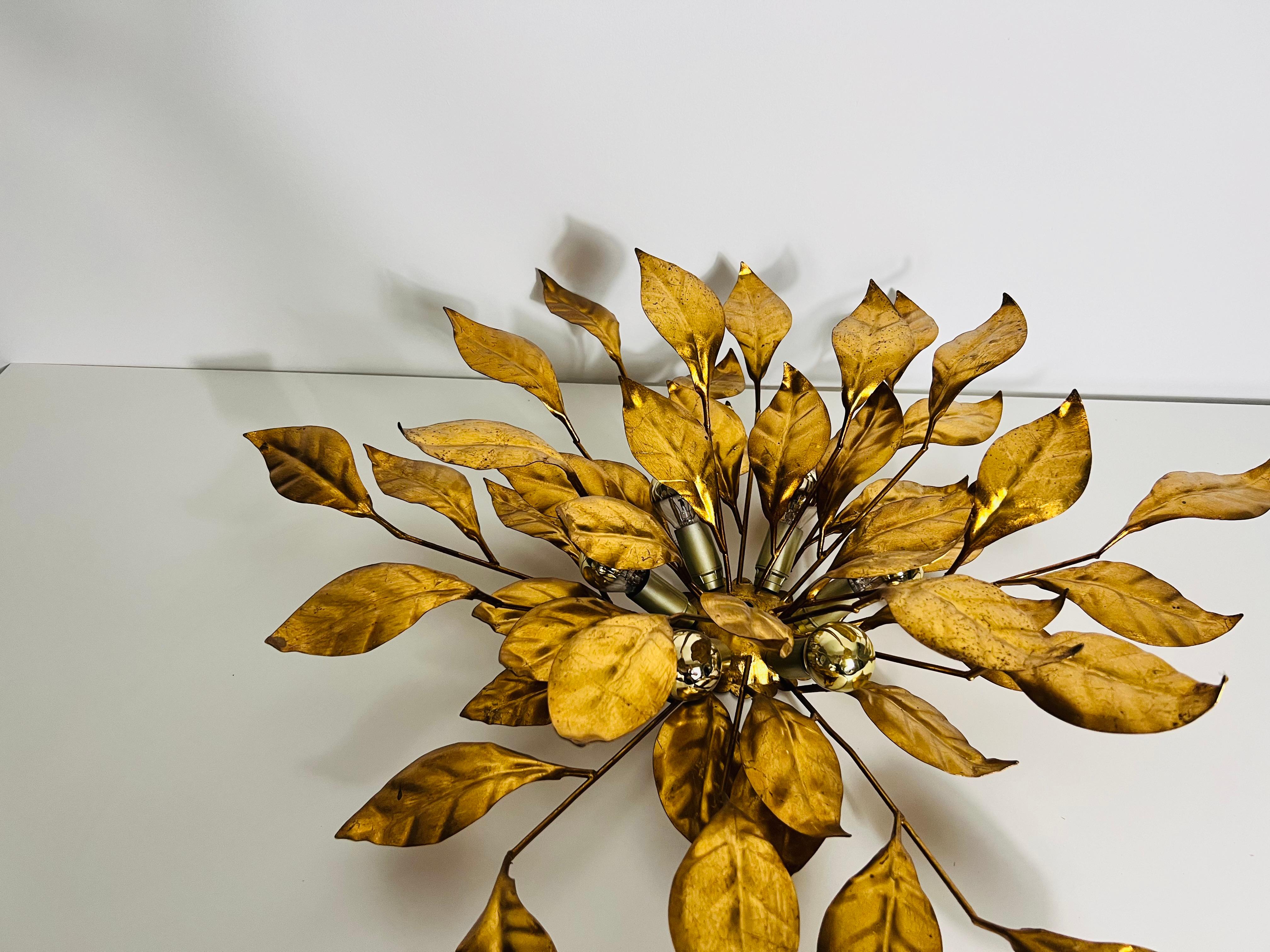 Metal Huge Florentine Flower Shape Wall Lamp by Hans Kögl, Germany, 1950s