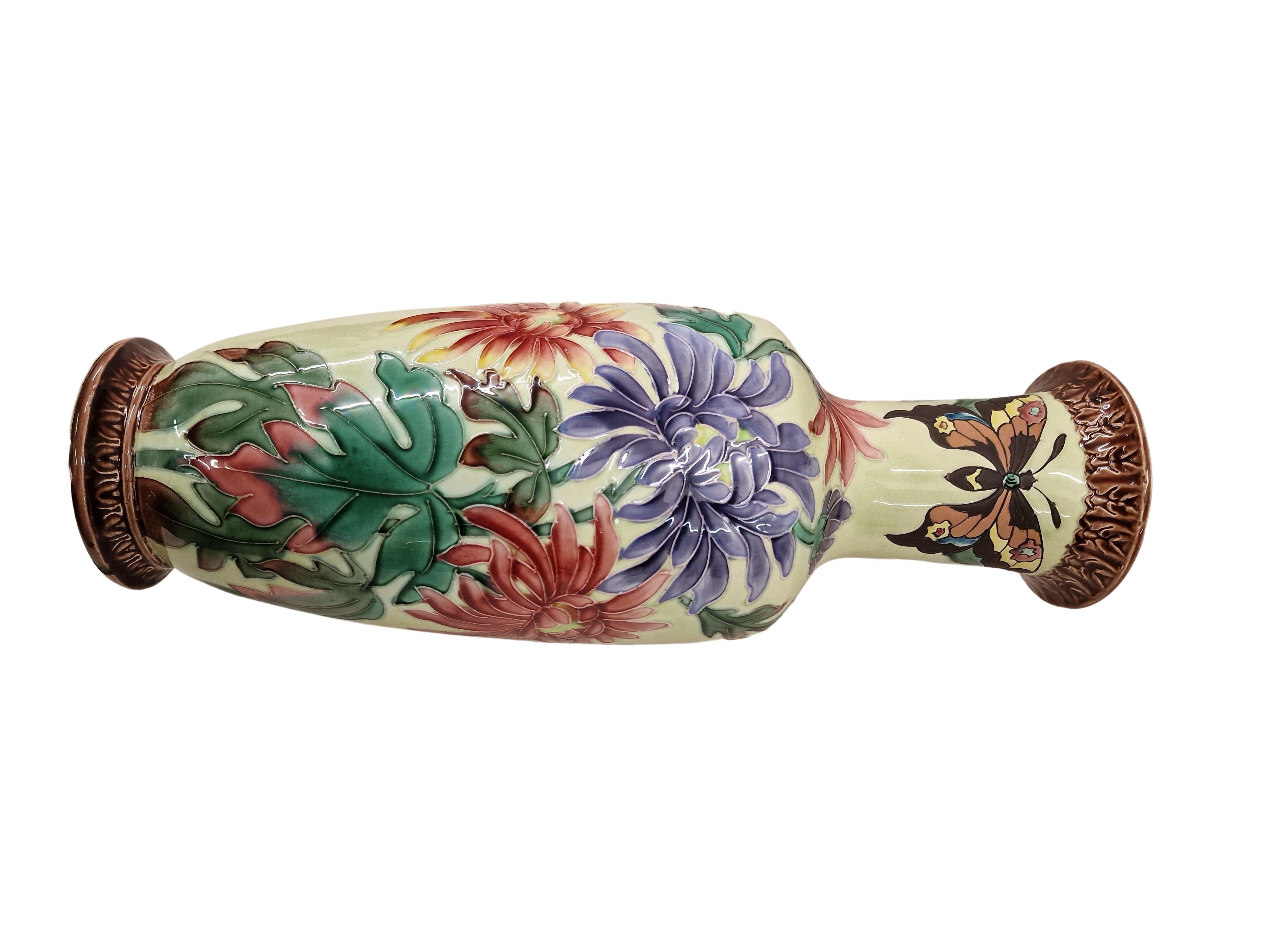 Early 20th Century Huge Flower Vase, Butterfly Decor, Ceramic, 1910, Jugendstil/Art Nouveau, France