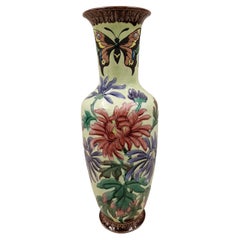 Huge Flower Vase, Butterfly Decor, Ceramic, 1910, Jugendstil/Art Nouveau, France