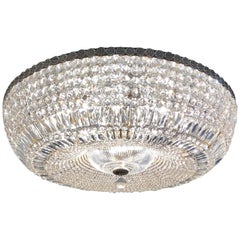 Huge Flush Mount Chandelier in Brass and Crystal Glass, Austria, 1960s