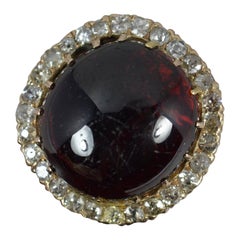 Rie Huge Foiled Back Granat Cabochon und Rosenschliff Diamant 15ct Gold Cluster Ring