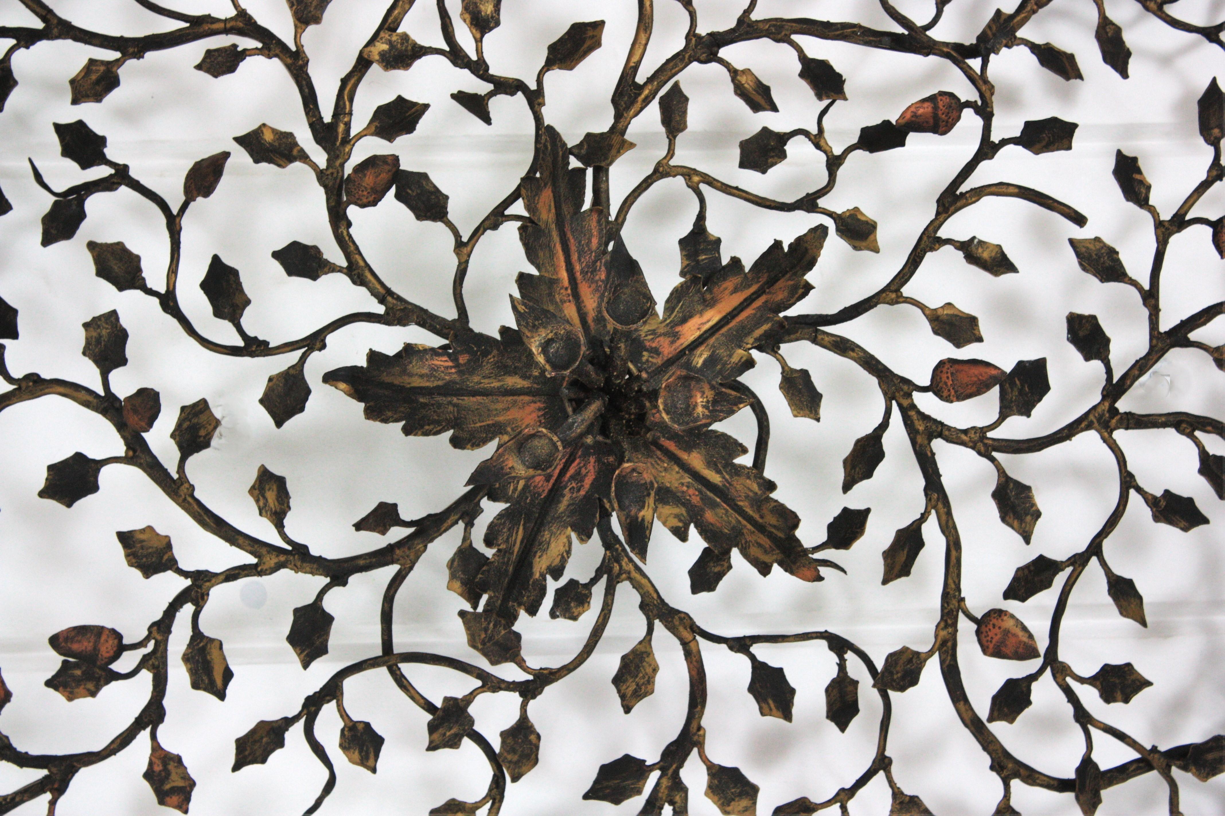 Énorme luminaire à fleur de feuillage, fer forgé doré, 56 in en vente 10