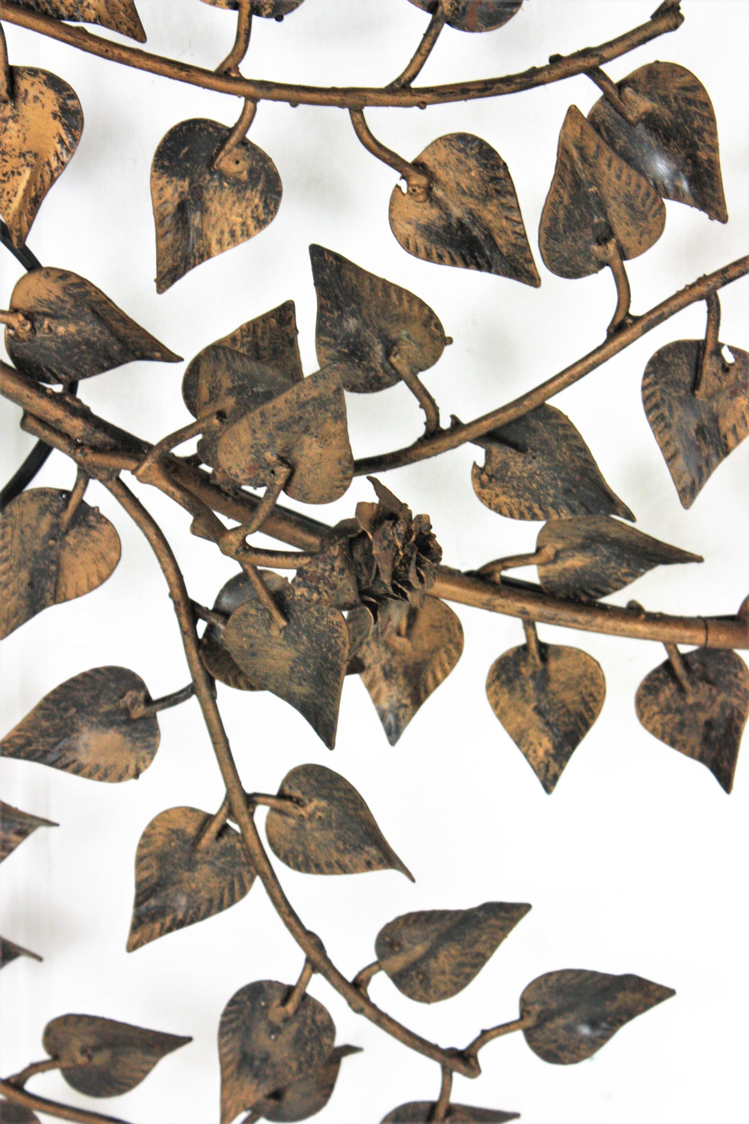 Huge Foliage Floral Flush Mount Light Fixture in Gilt Metal 11