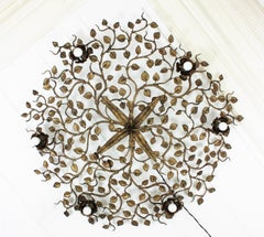 Huge Foliage Floral Flush Mount Light Fixture in Gilt Metal