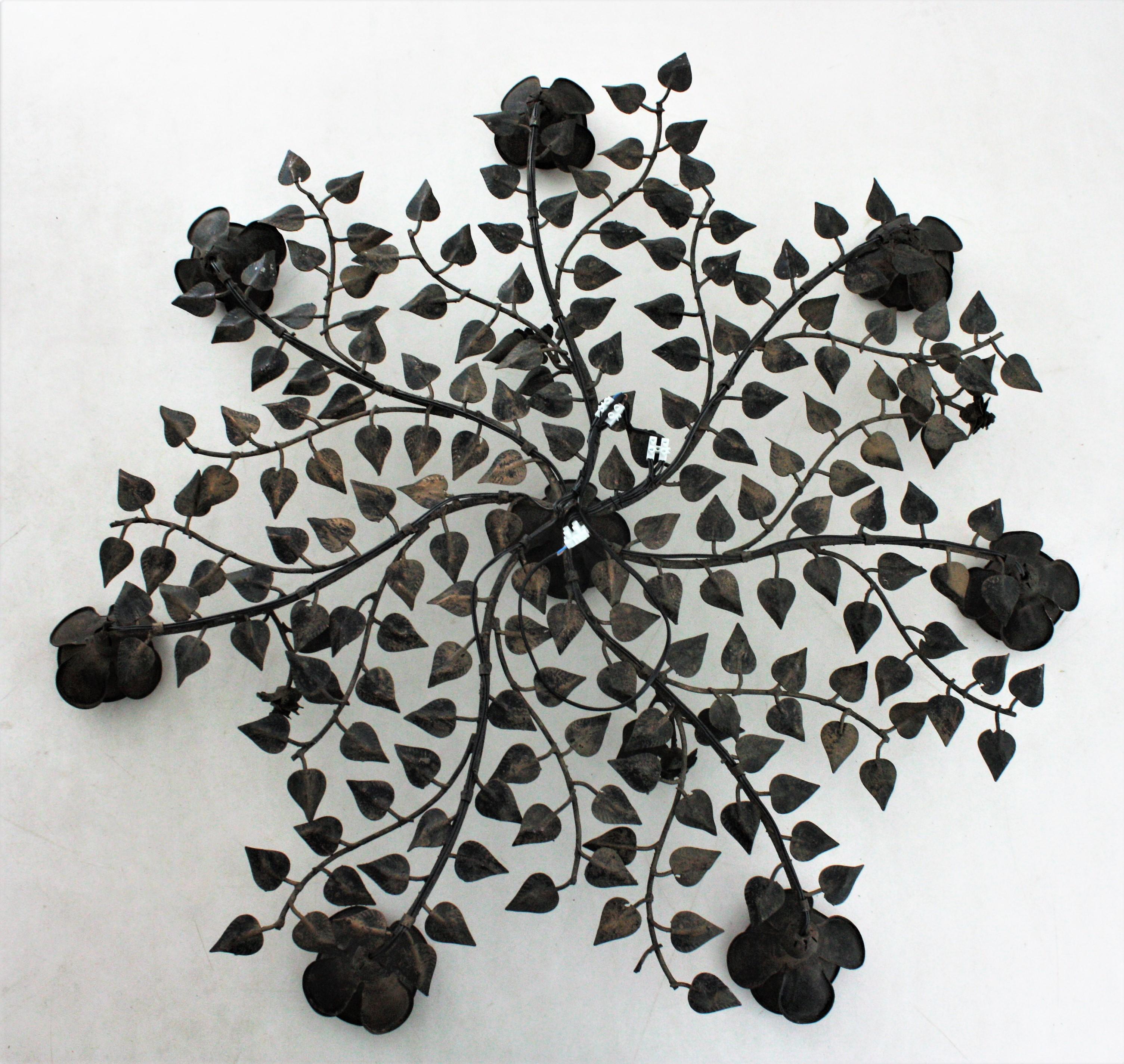 Huge Foliage Floral Flush Mount Light Fixture in Gilt Metal 14