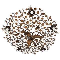 Luminaire pour montage à fleur de feuillage en métal doré