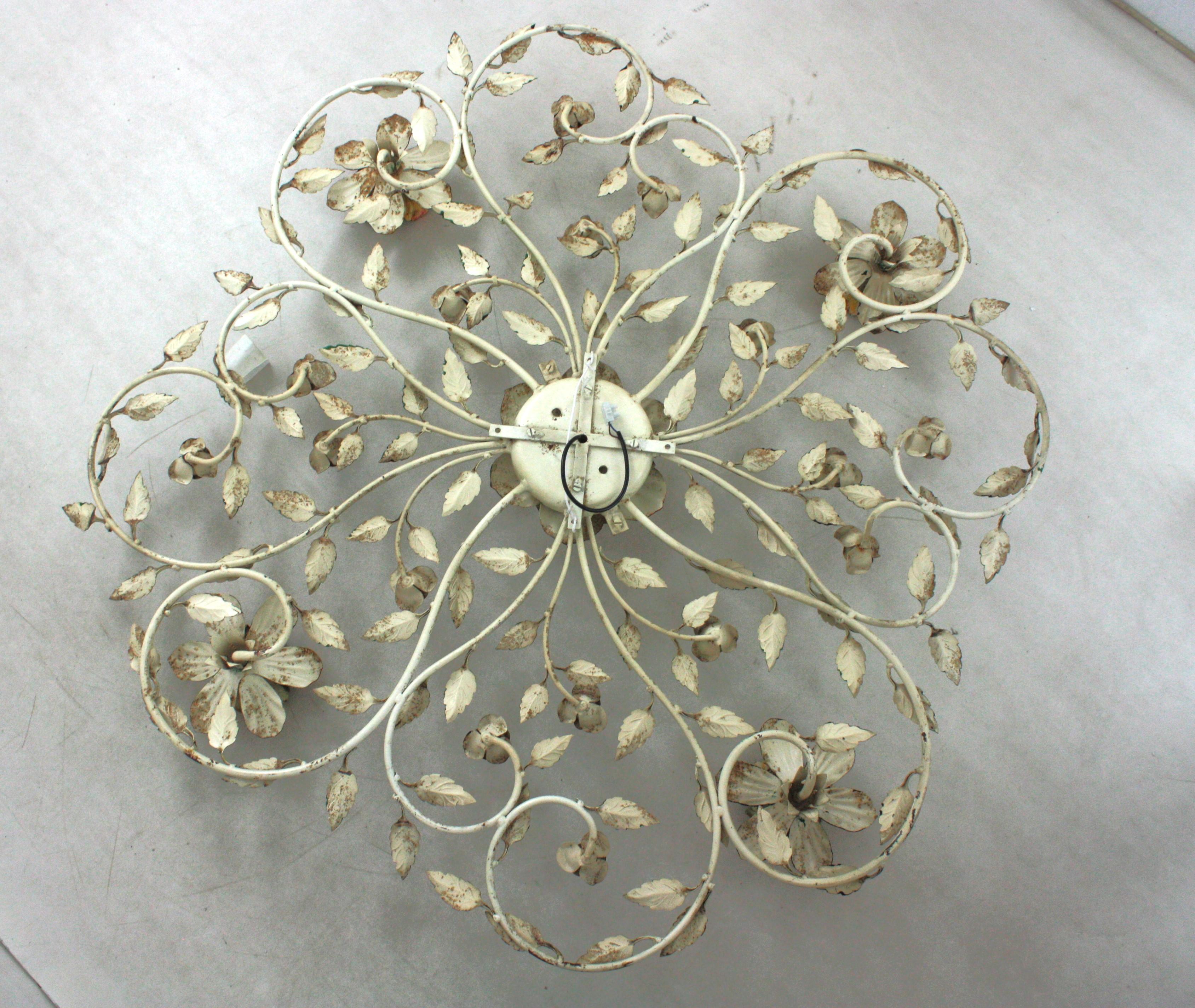 Énorme luminaire à fleur de feuillage en fer polychrome, 47 po en vente 12