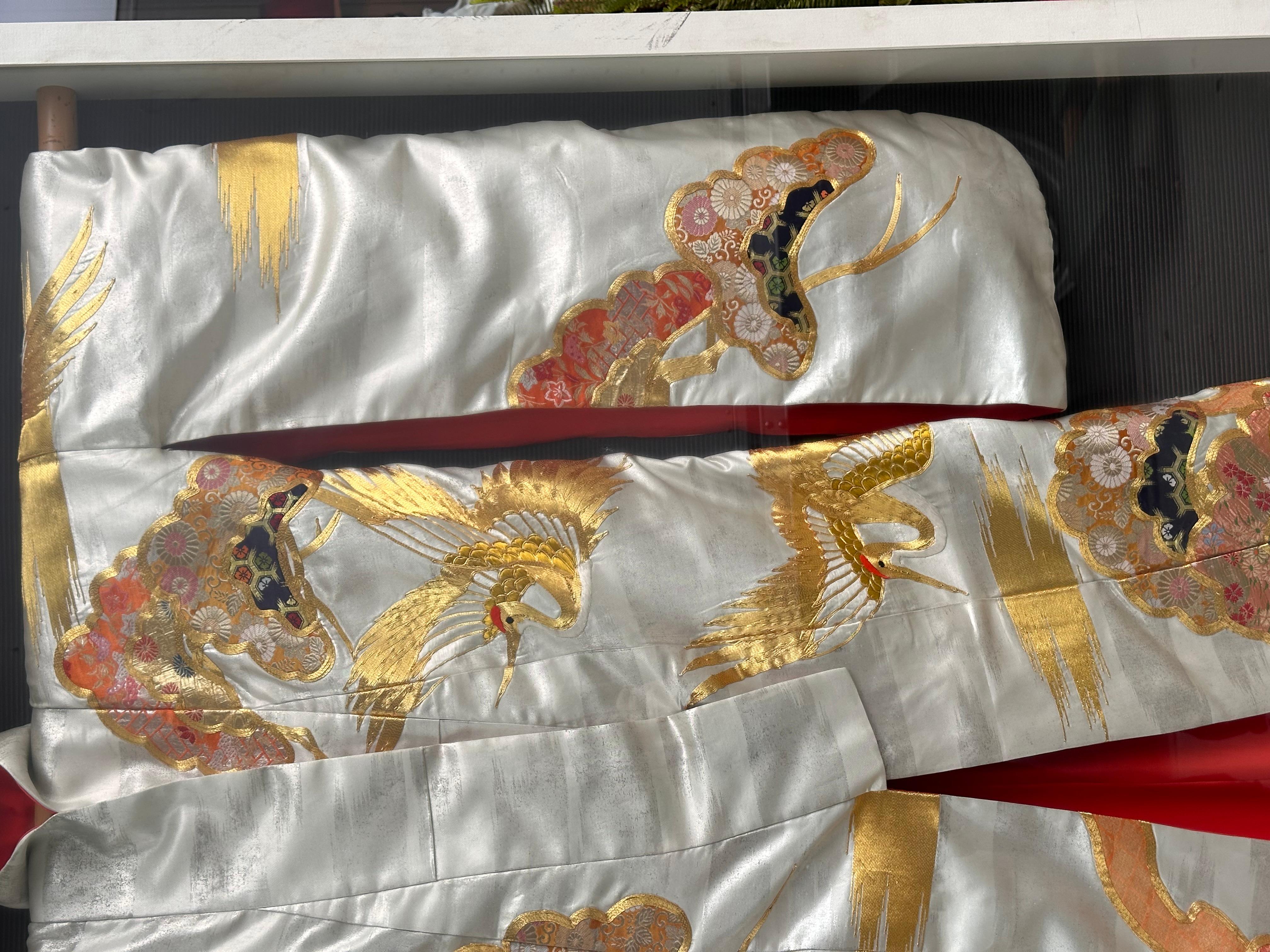 Huge Framed Japanese Wedding Kimono W Silk Embroidered Decoration For Sale 1