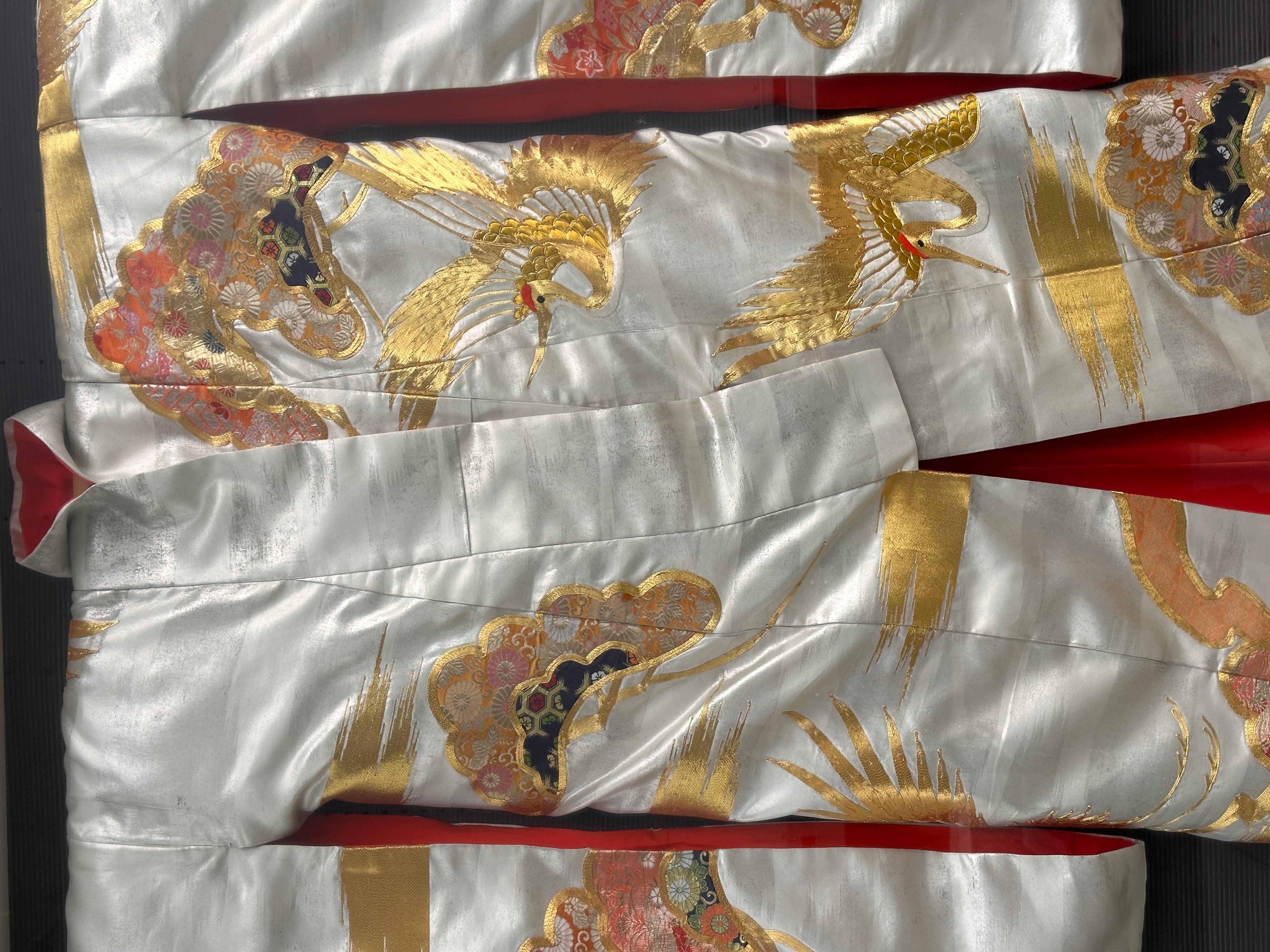Huge Framed Japanese Wedding Kimono W Silk Embroidered Decoration For Sale 2