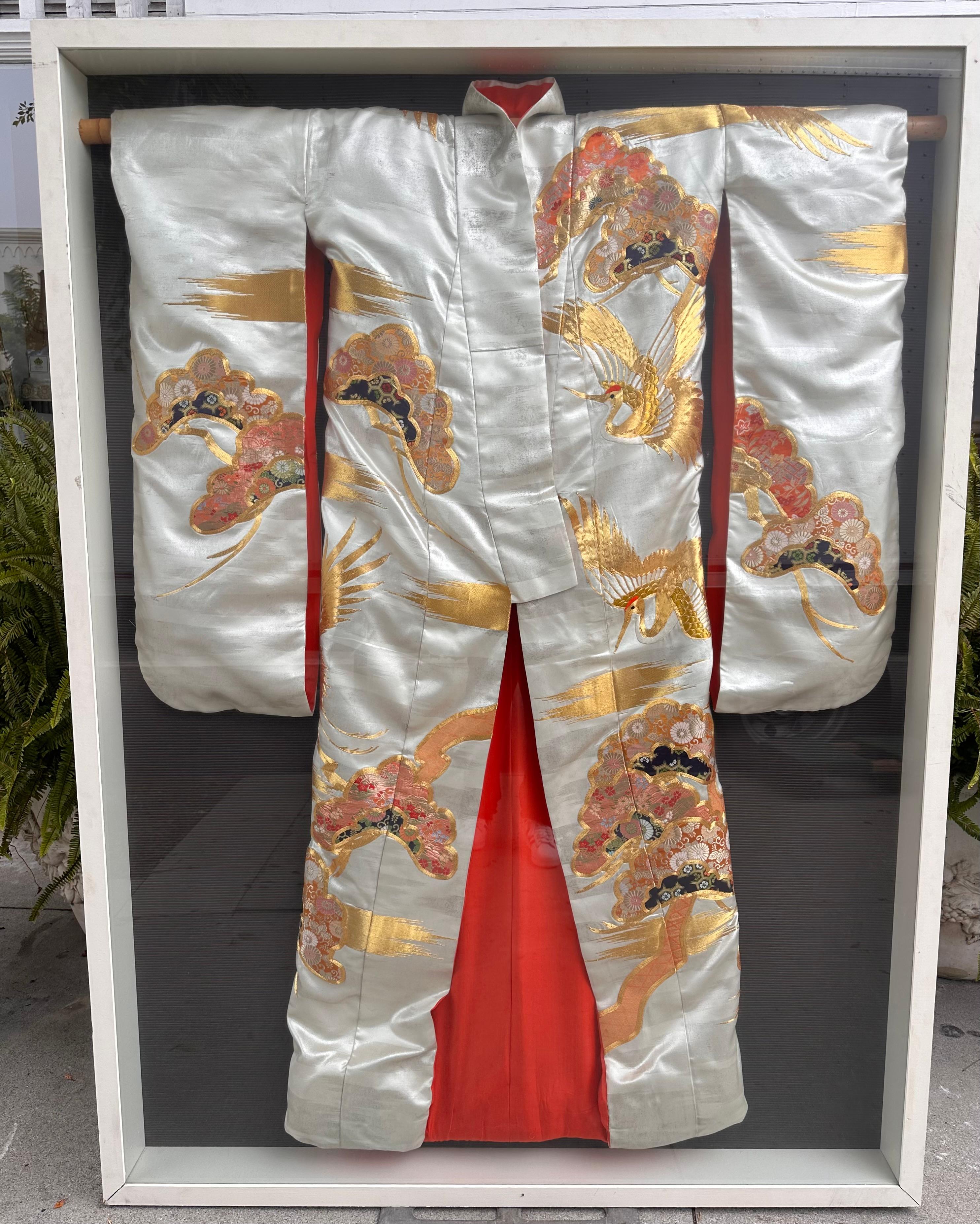 Huge Framed Japanese Wedding Kimono W Silk Embroidered Decoration For Sale 3