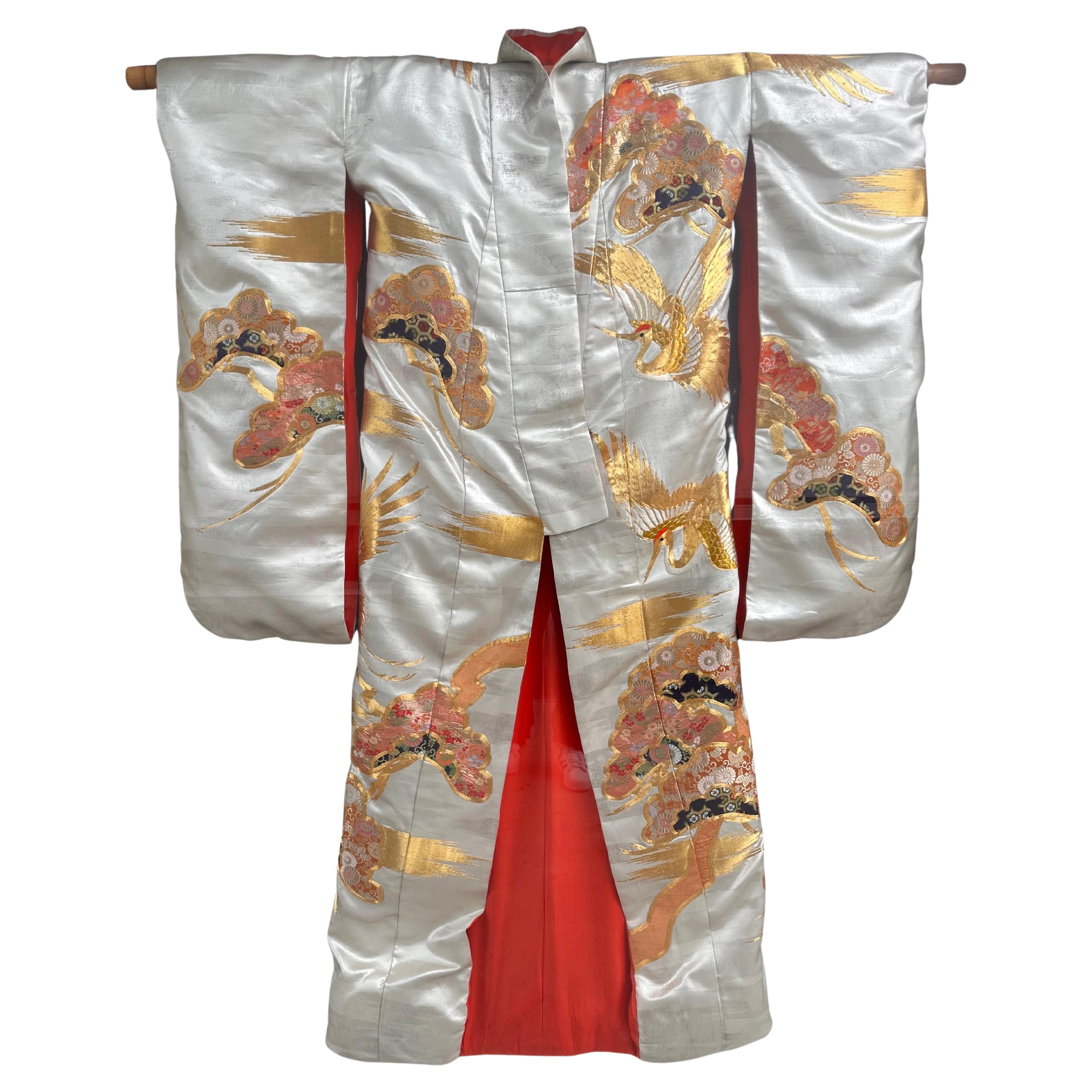 Huge Framed Japanese Wedding Kimono W Silk Embroidered Decoration