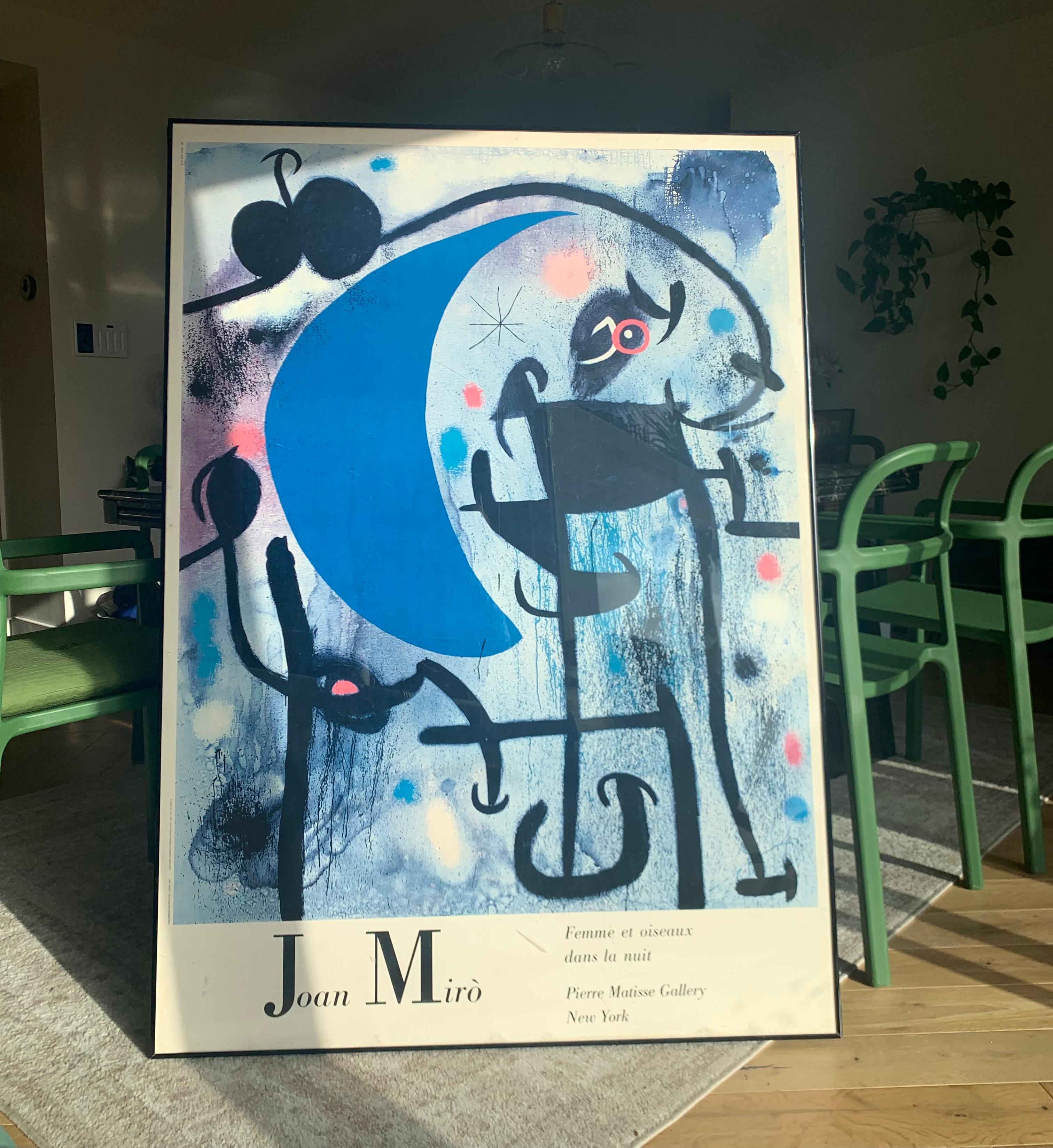 Huge Framed Joan Miró Poster « Femme Et Oiseaux », Pierre Matisse Gallery 1987 8