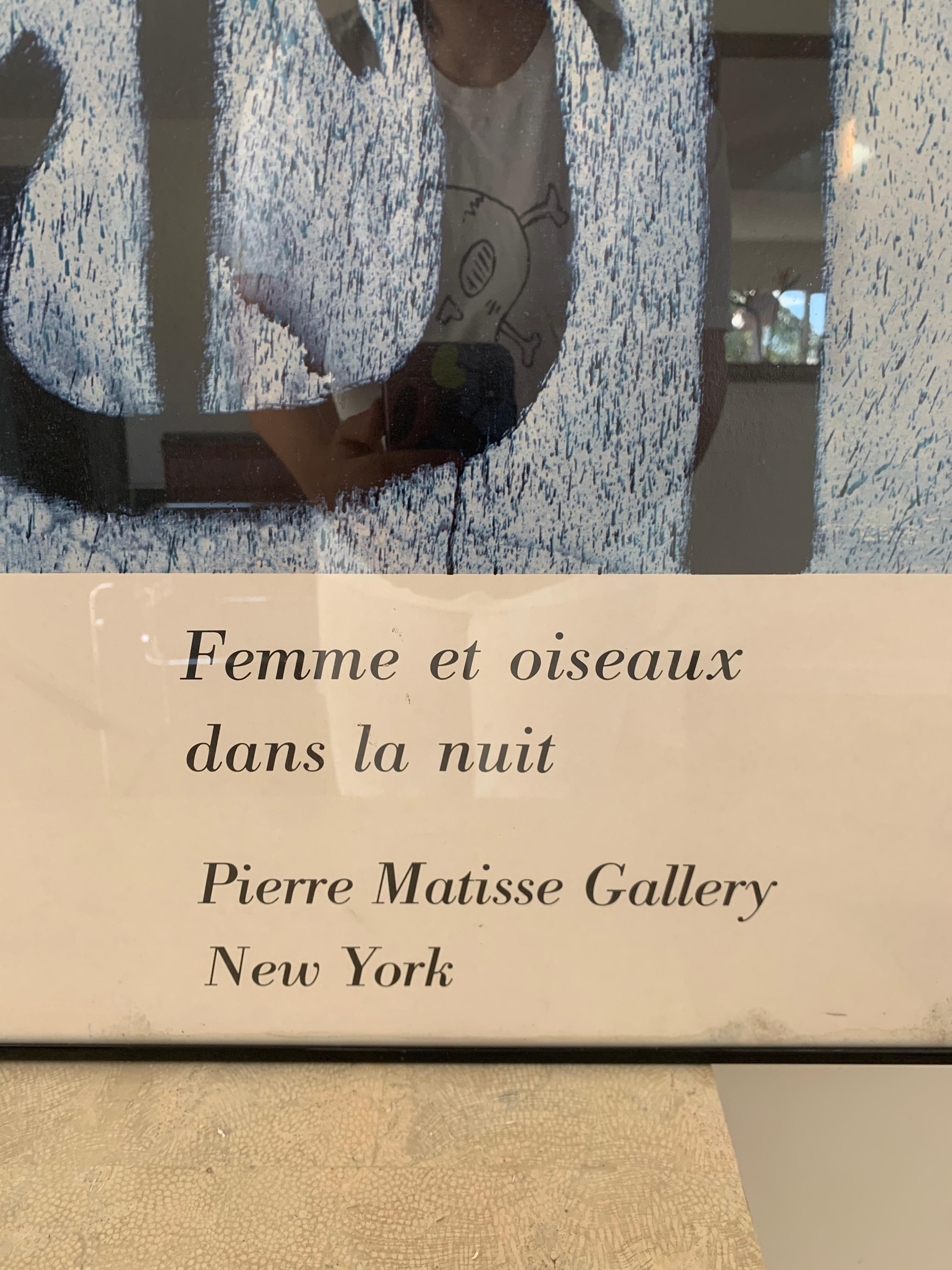 Late 20th Century Huge Framed Joan Miró Poster « Femme Et Oiseaux », Pierre Matisse Gallery 1987