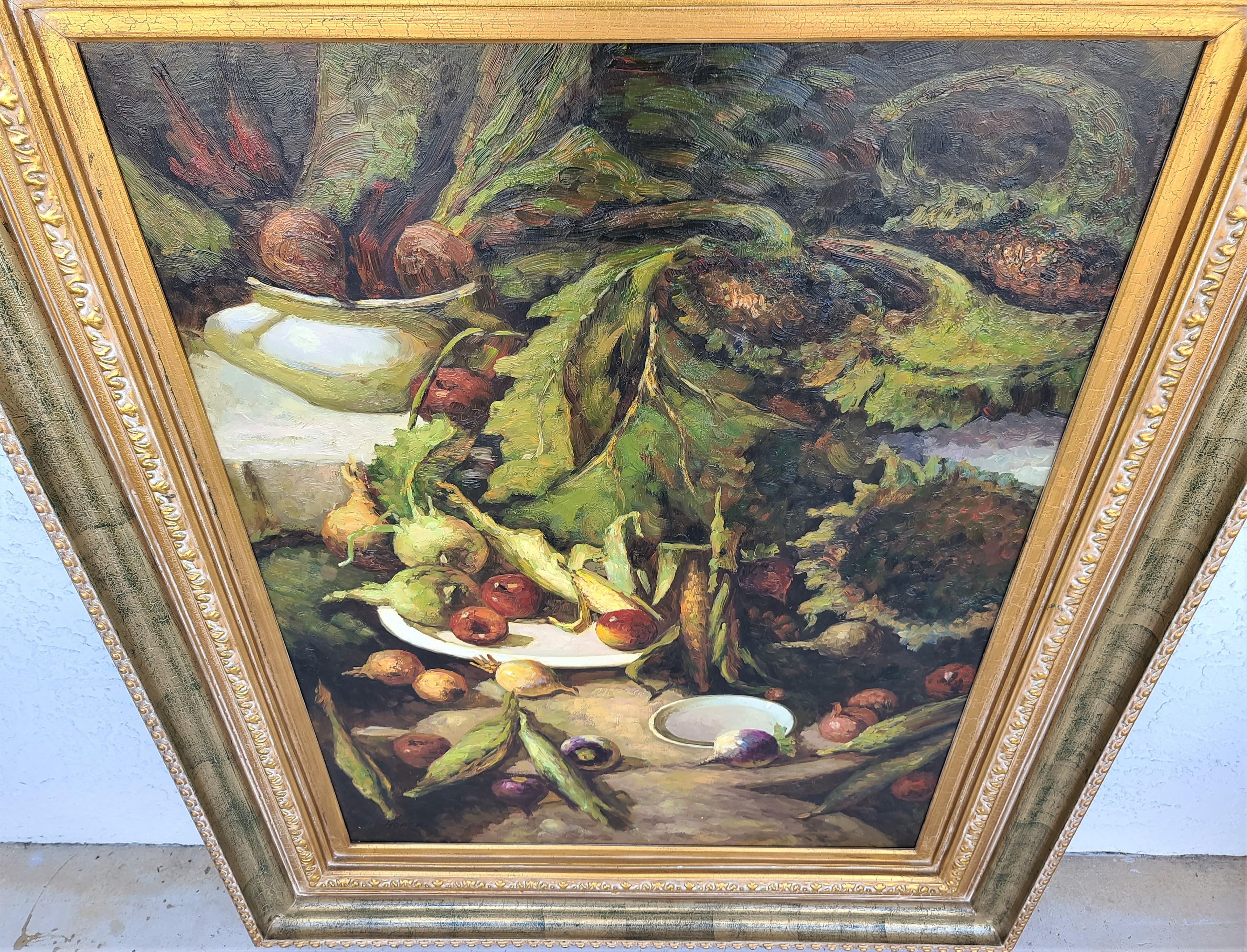 Offering one of our recent Palm beach estate fine art acquisitions of a
huge framed signed HONER still life autumn harvest oil painting on canvas

Approximate Measurements in Inches
Gilt Wood Frame: 53