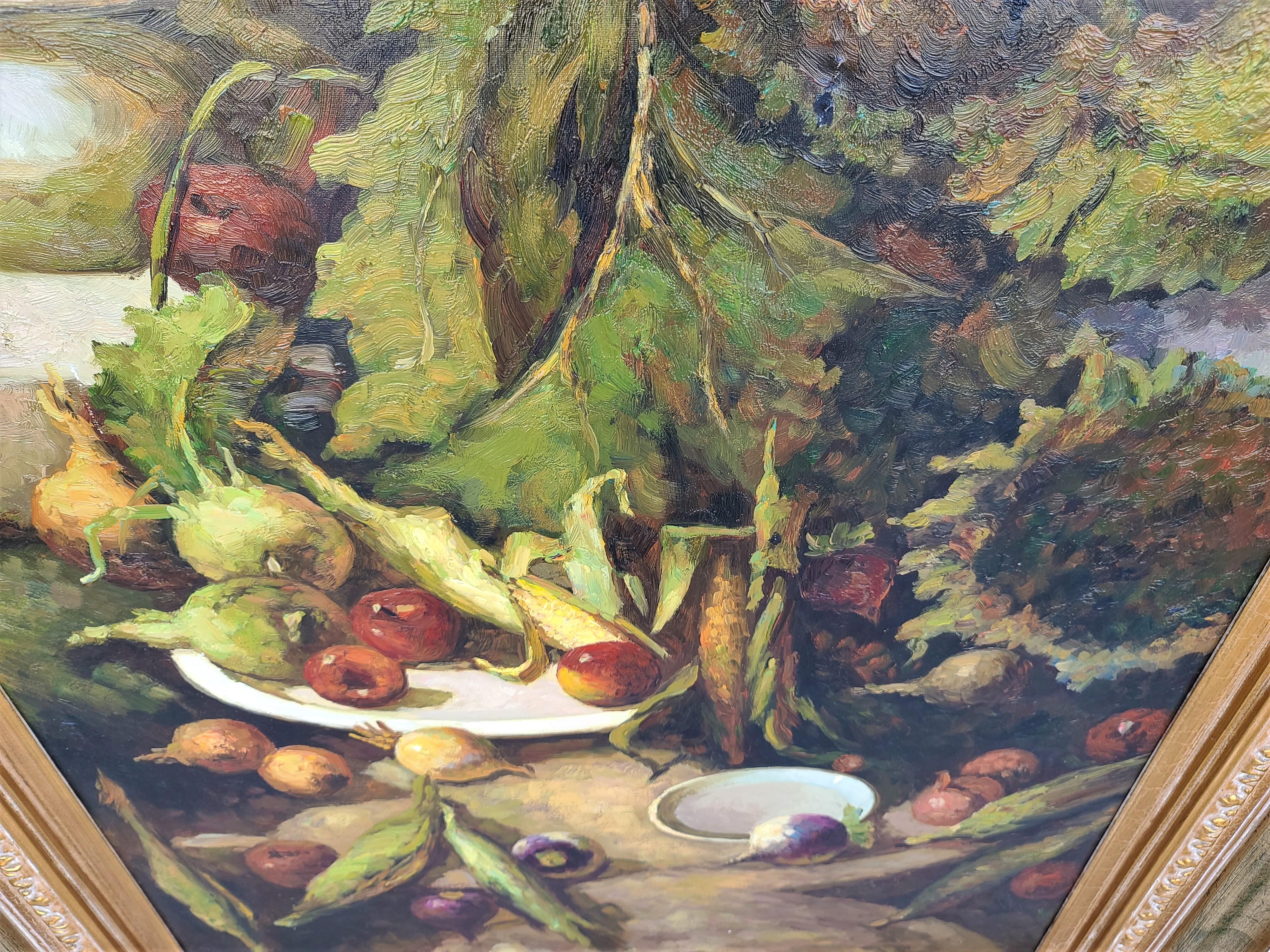 Painted Huge Framed Signed Honer Still Life Autumn Harvest Oil Painting on Canvas For Sale