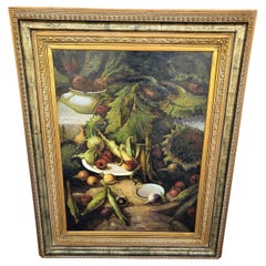 Vintage Huge Framed Signed Honer Still Life Autumn Harvest Oil Painting on Canvas