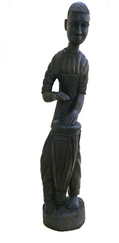 Huge Francois Docta Doxta Carved Wood Statue Sculpture Figure Man Drums Haitian