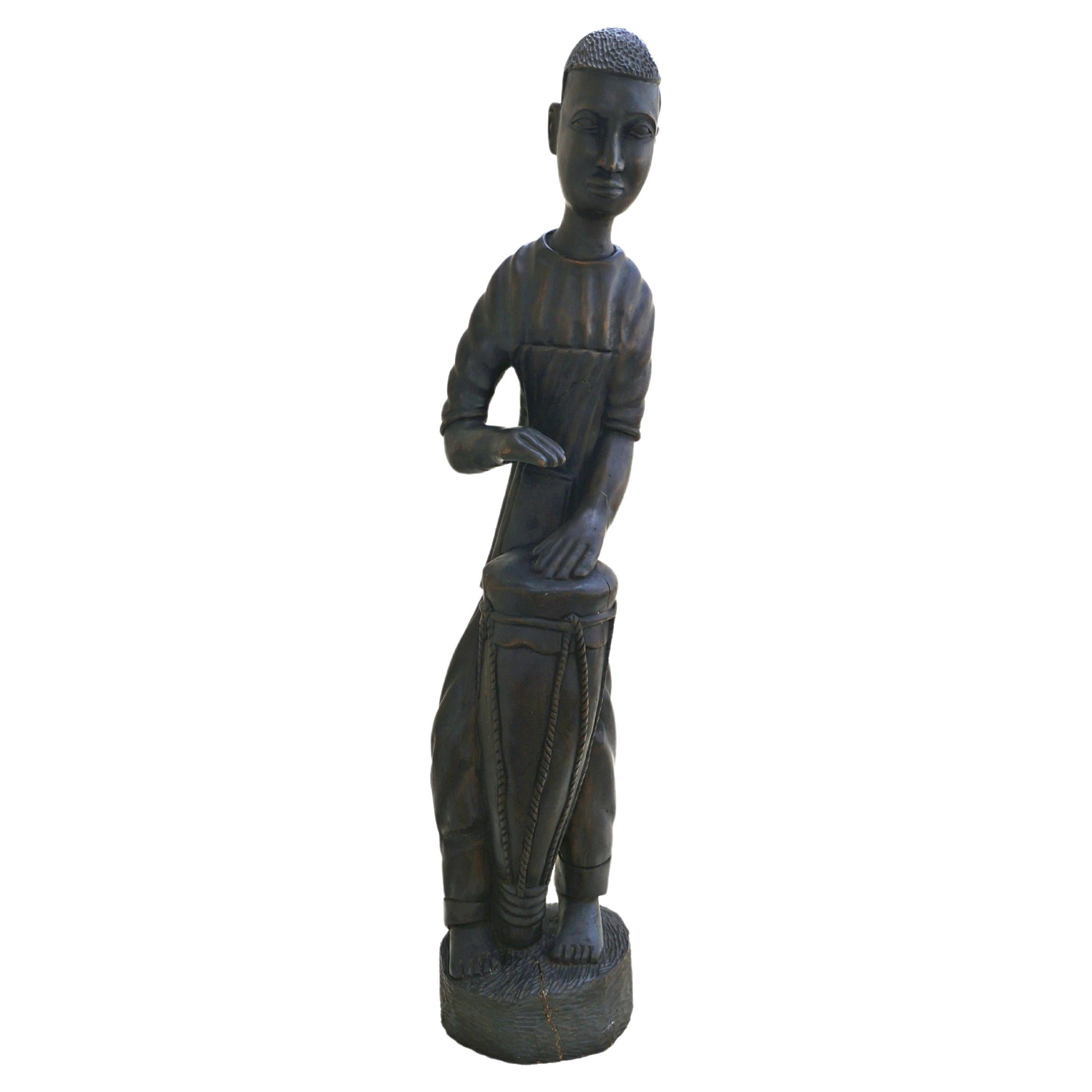Huge Francois Docta Doxta Carved Wood Statue Sculpture Figure Man Drums Haitian
