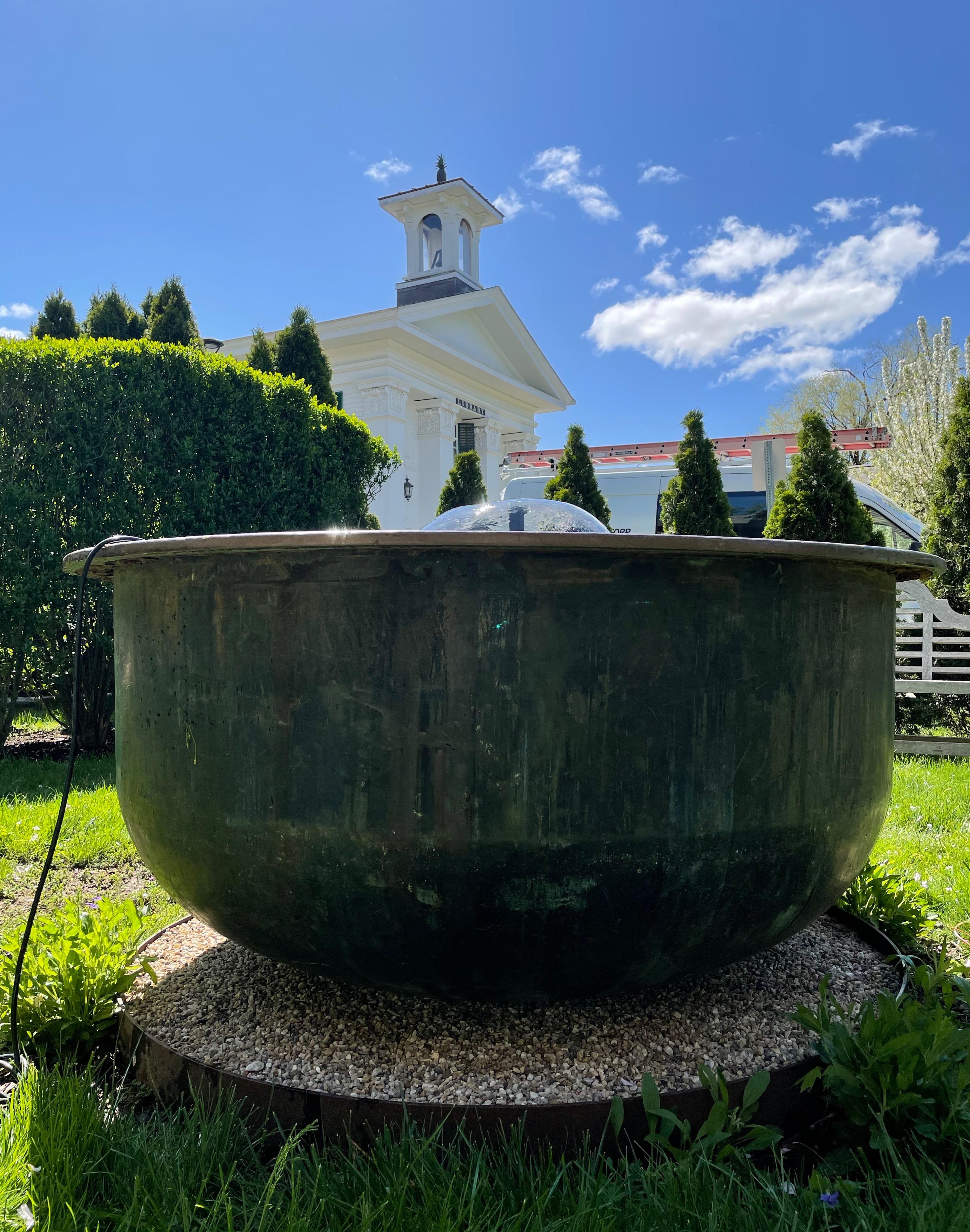 Huge French 19th C Copper Cheese Vat with Natural Blackened Verdigris Patina In Good Condition In Woodbury, CT