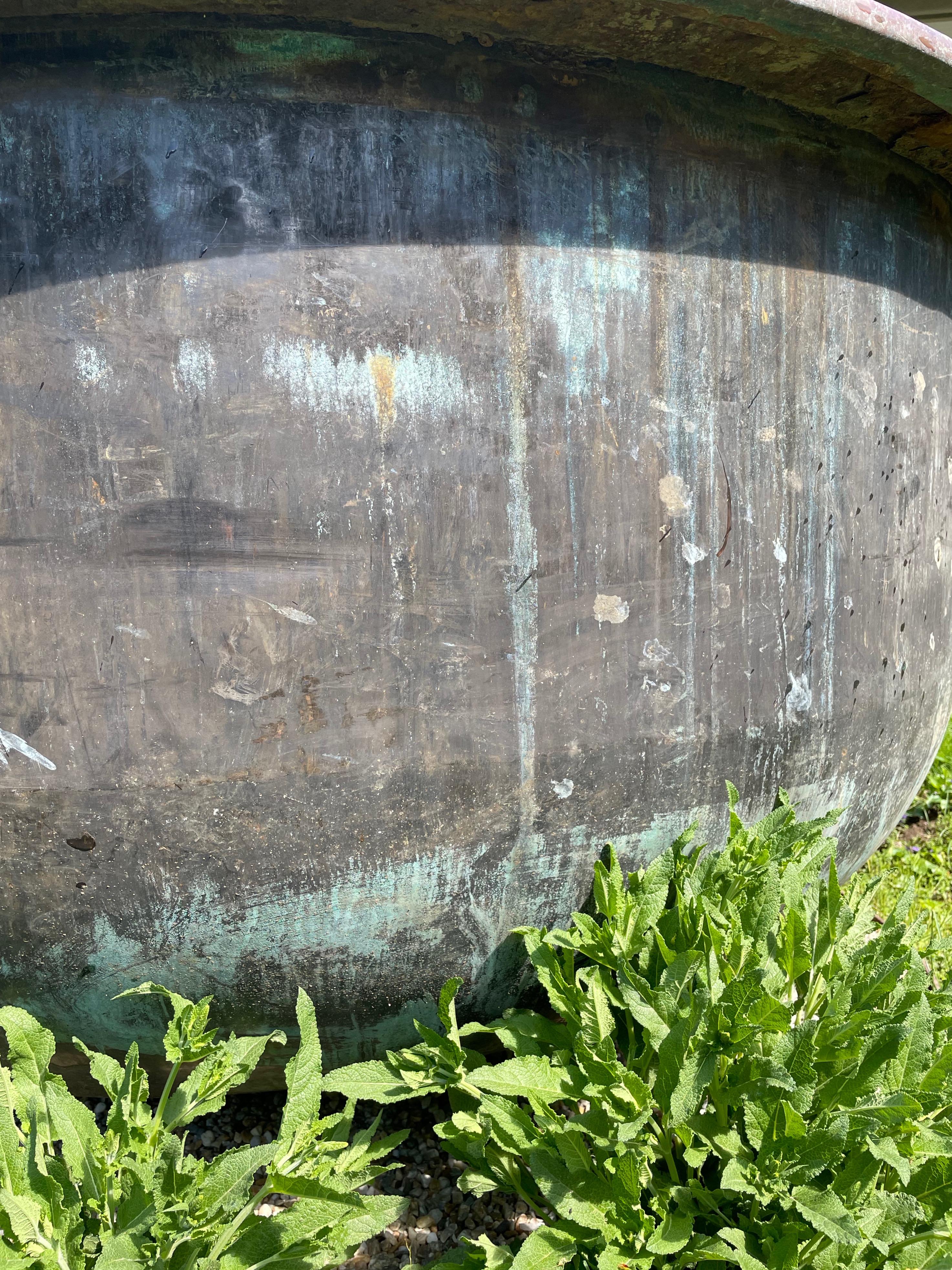 Huge French 19th C Copper Cheese Vat with Natural Blackened Verdigris Patina 2