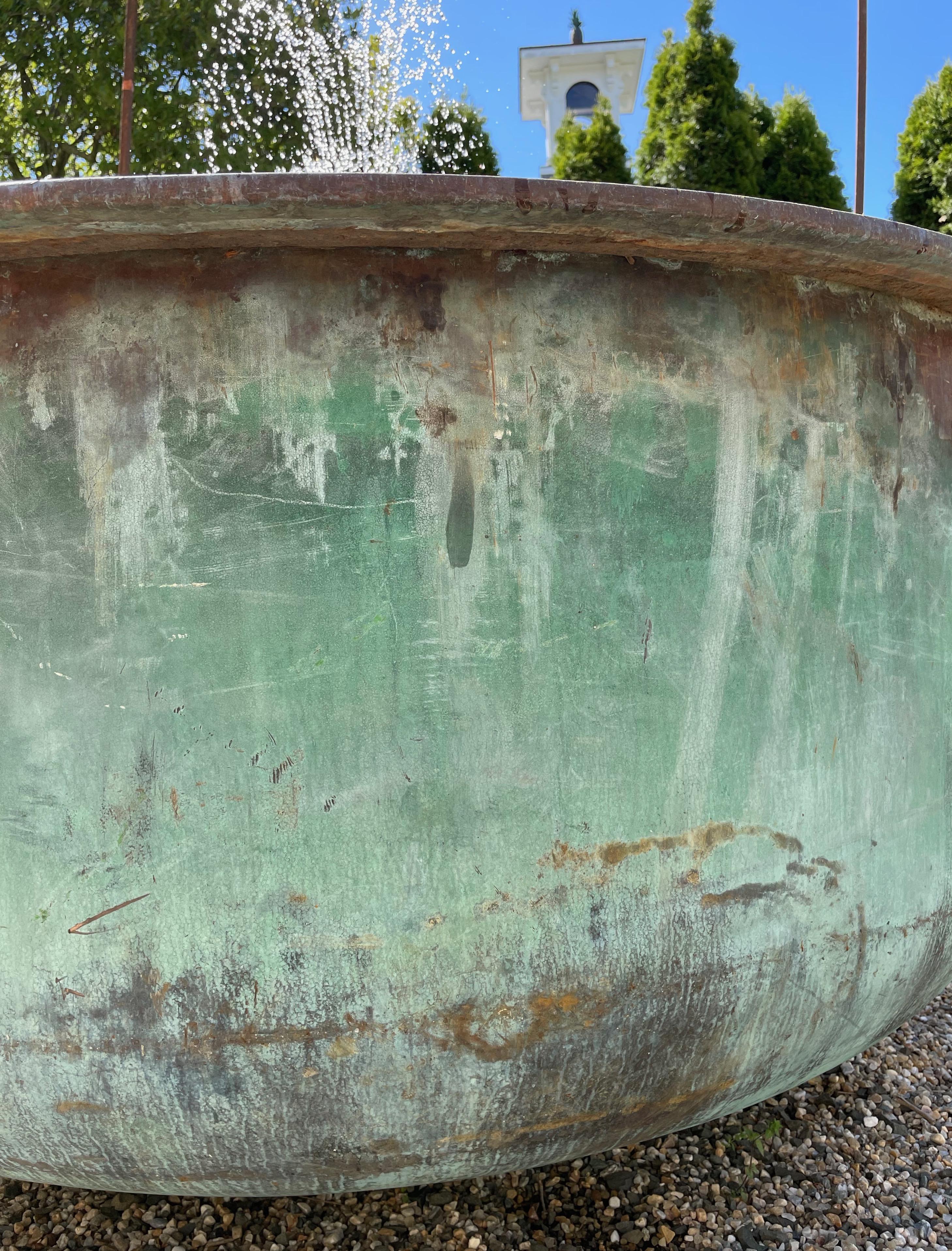 Huge French 19th C Copper Cheese Vat with Natural Verdigris Patina 2