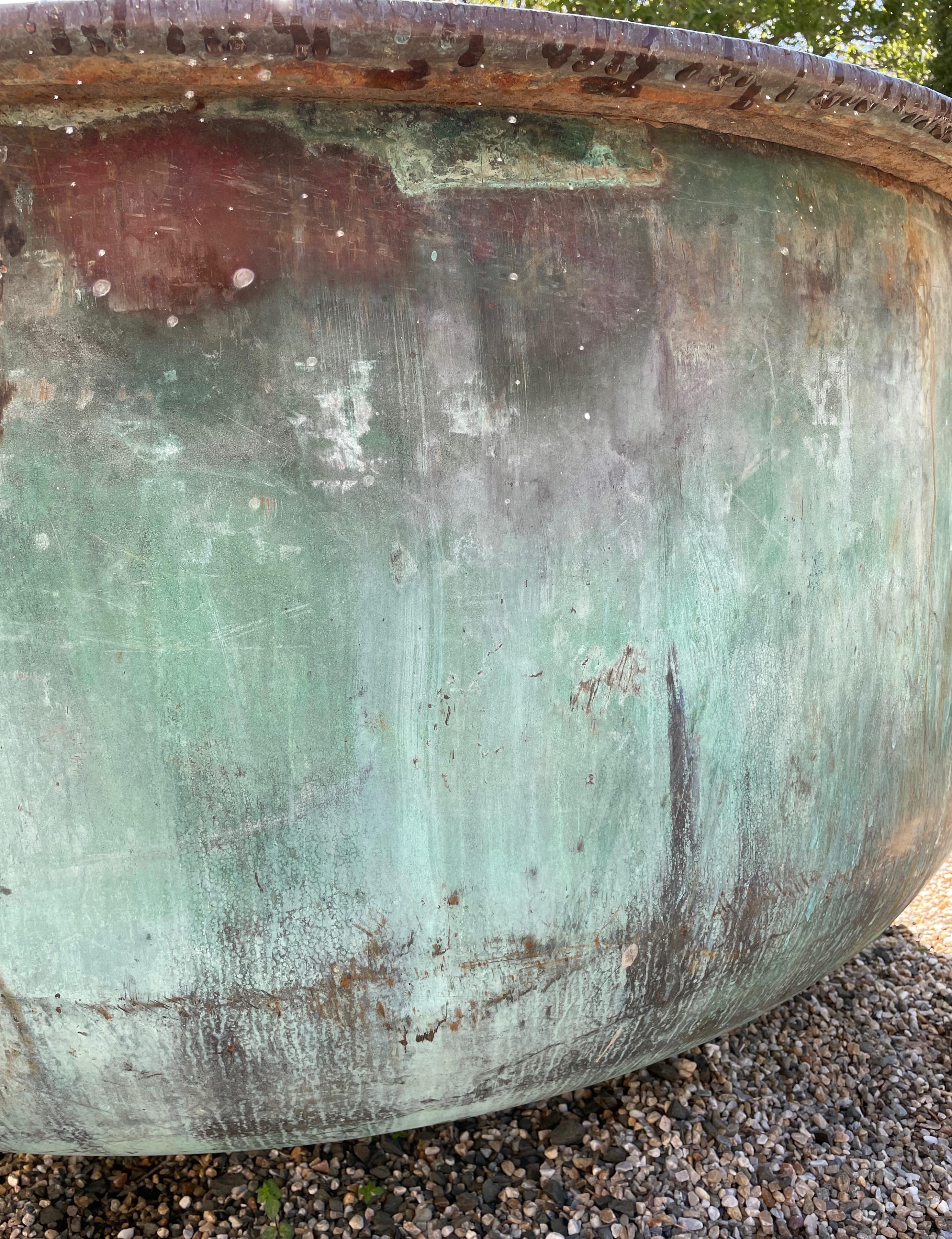 Huge French 19th C Copper Cheese Vat with Natural Verdigris Patina 3