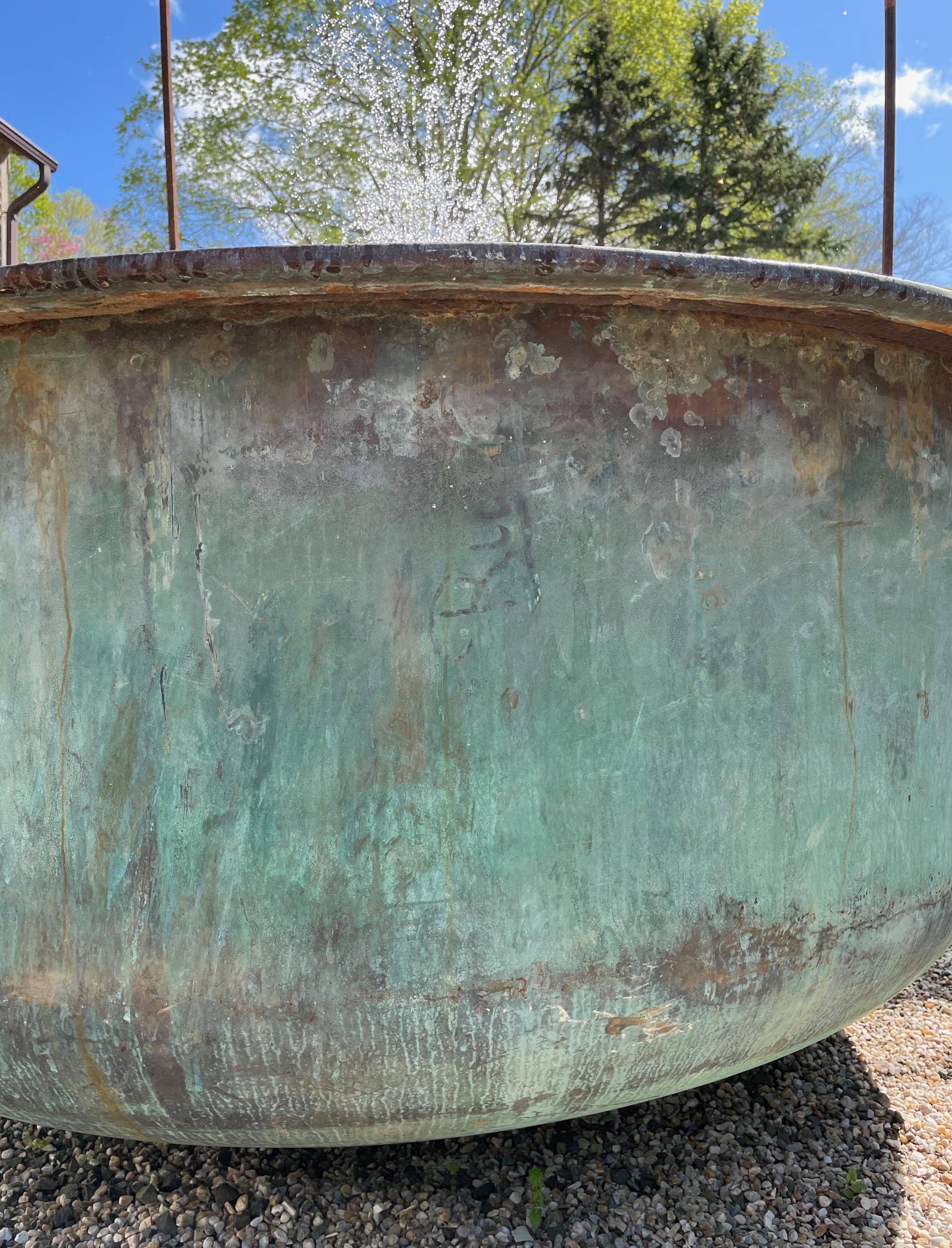 Huge French 19th C Copper Cheese Vat with Natural Verdigris Patina 4