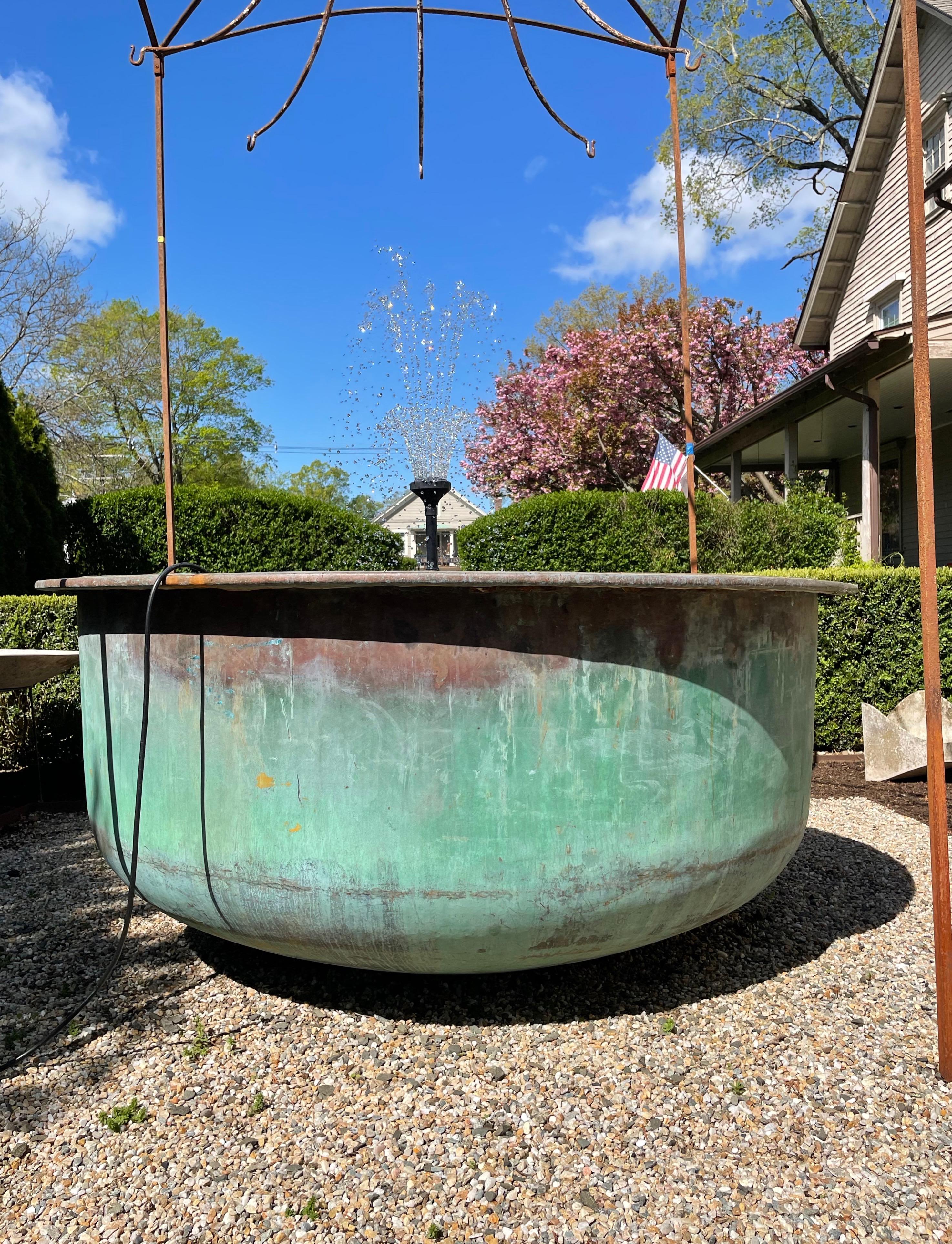 Hand-Crafted Huge French 19th C Copper Cheese Vat with Natural Verdigris Patina