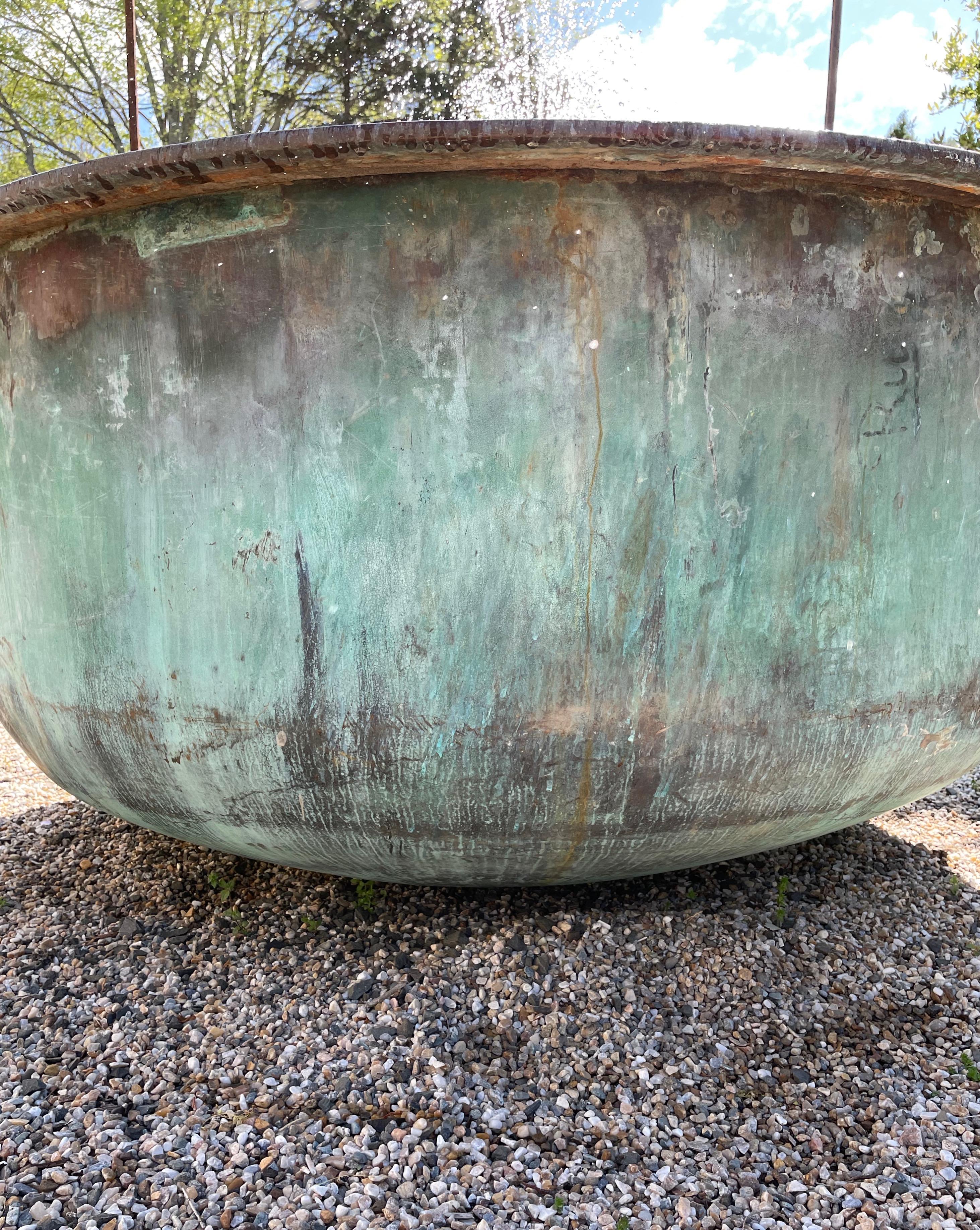 Huge French 19th C Copper Cheese Vat with Natural Verdigris Patina In Good Condition In Woodbury, CT